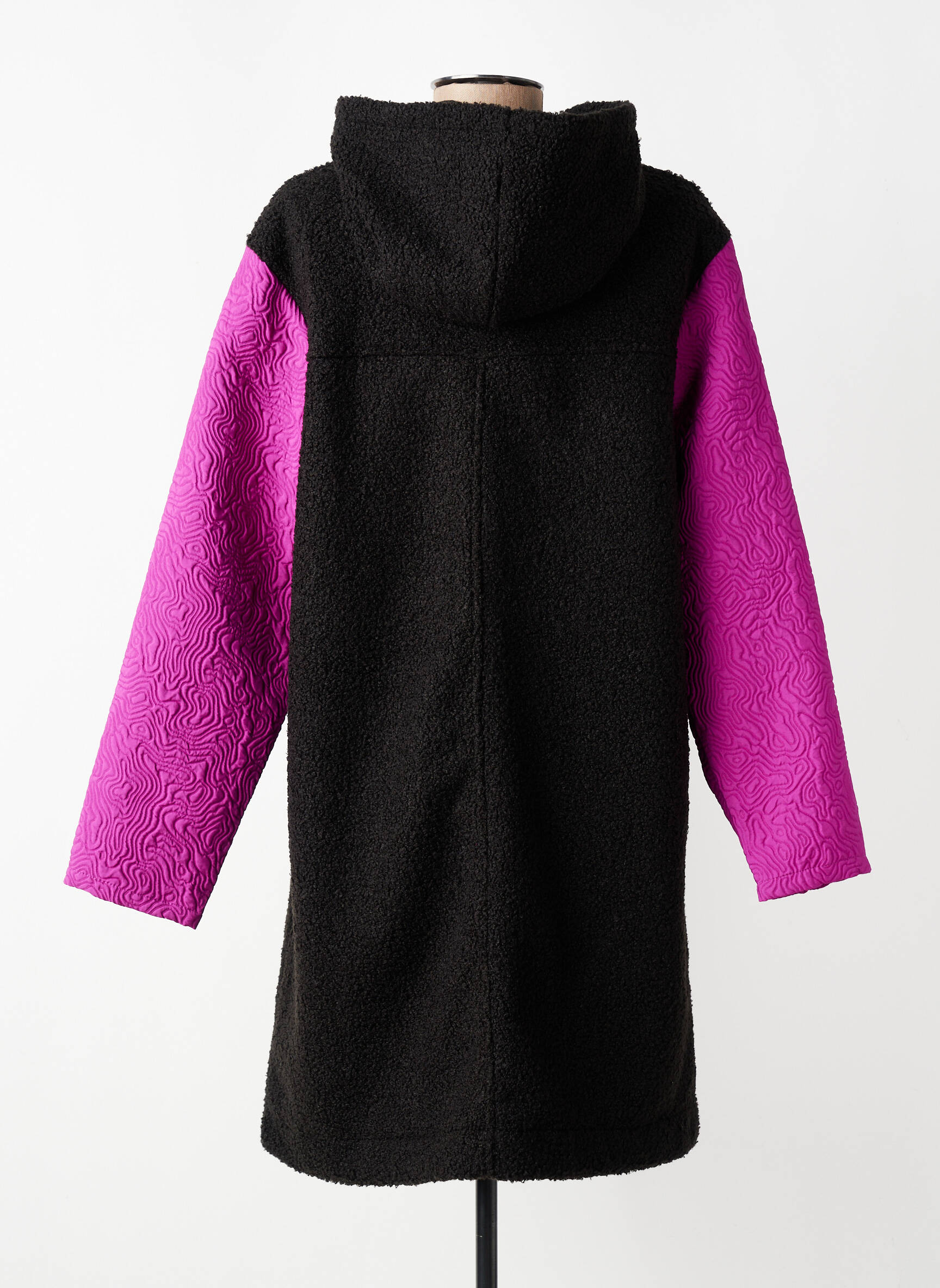 Manteau long coupe droite a capuche noir KOZAN femme