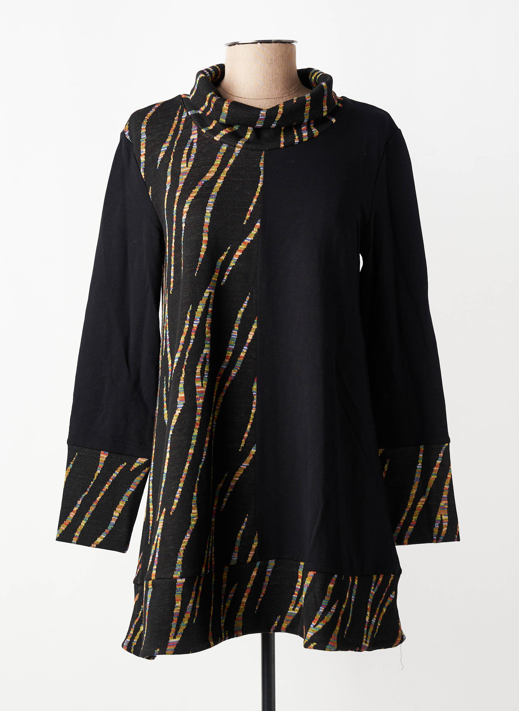 Pull tunique stretch manches longues noir KOZAN femme
