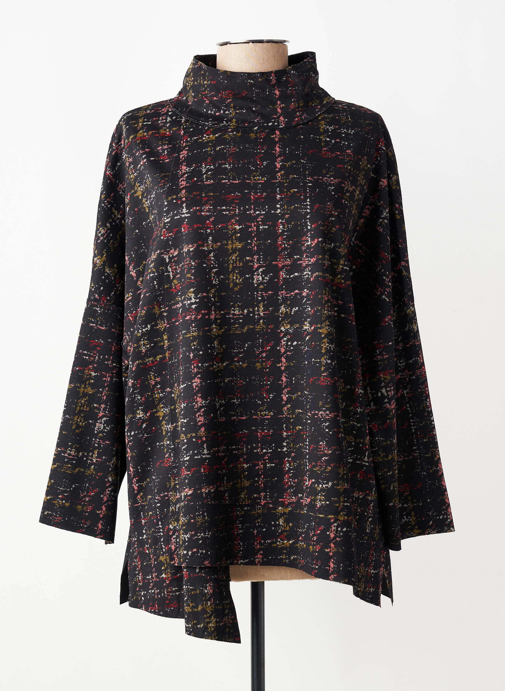 Top imprimé fantaisie manches 3/4 noir KOZAN femme