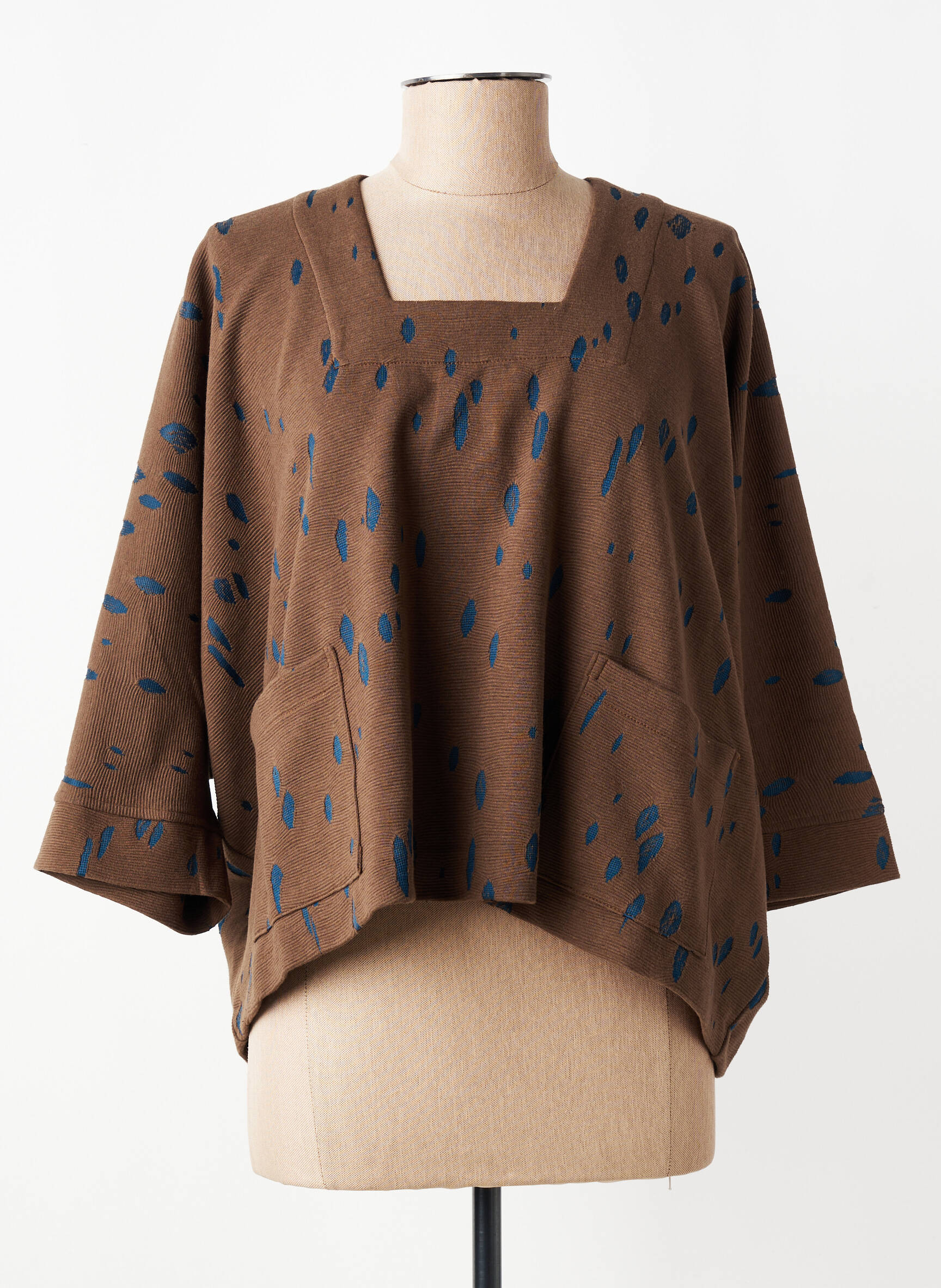 Top col carré manches 3/4 marron GERSHON BRAM femme