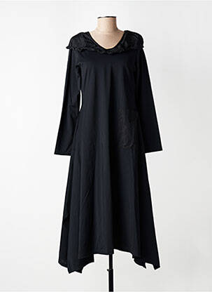 Robe mi-longue tissage crêpe manches longues noir KOZAN femme