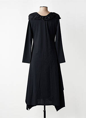 Robe mi-longue tissage crêpe manches longues noir KOZAN femme