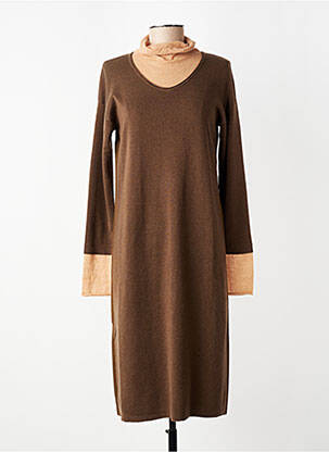 Robe mi-longue imprimé fantaisie manches longues marron CPC femme