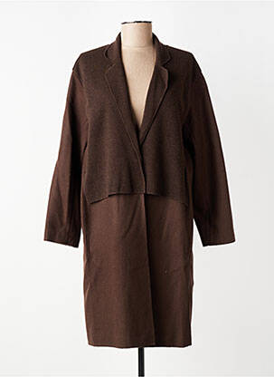 Manteau long fermeture pressionnée sans capuche marron CPC femme