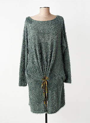 Pull tunique col rond manches longues vert ALEMBIKA femme