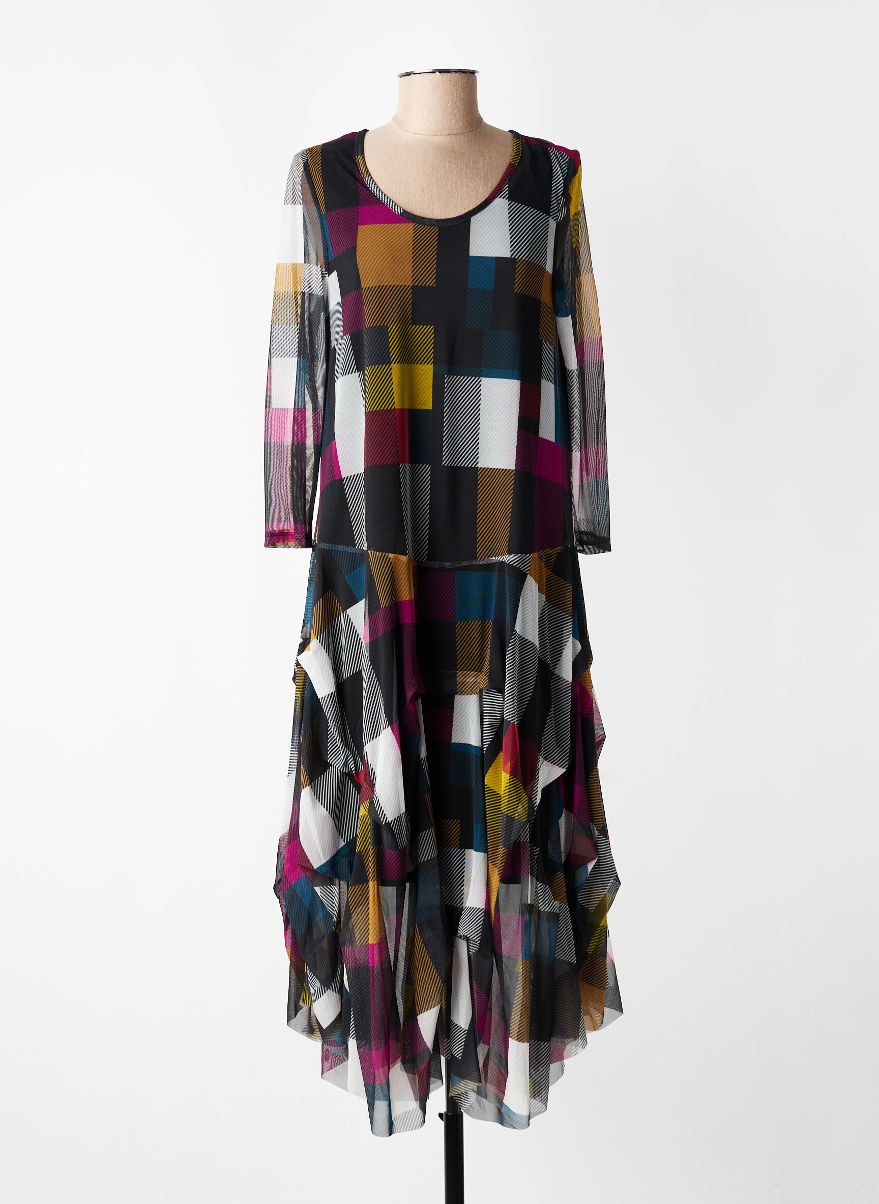Robe longue coupe fluide manches 3/4 noir KOZAN femme