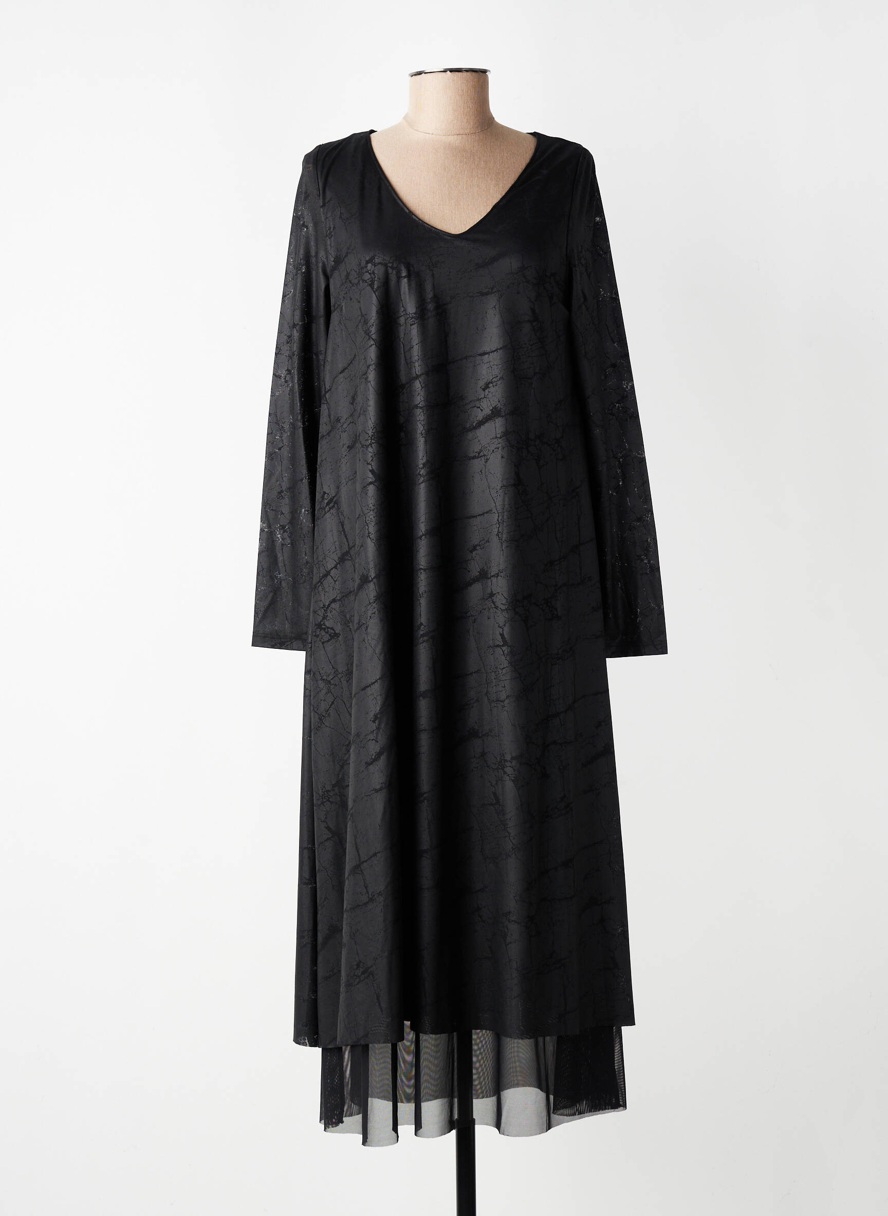 Robe longue manches longues manches longues noir KOZAN femme