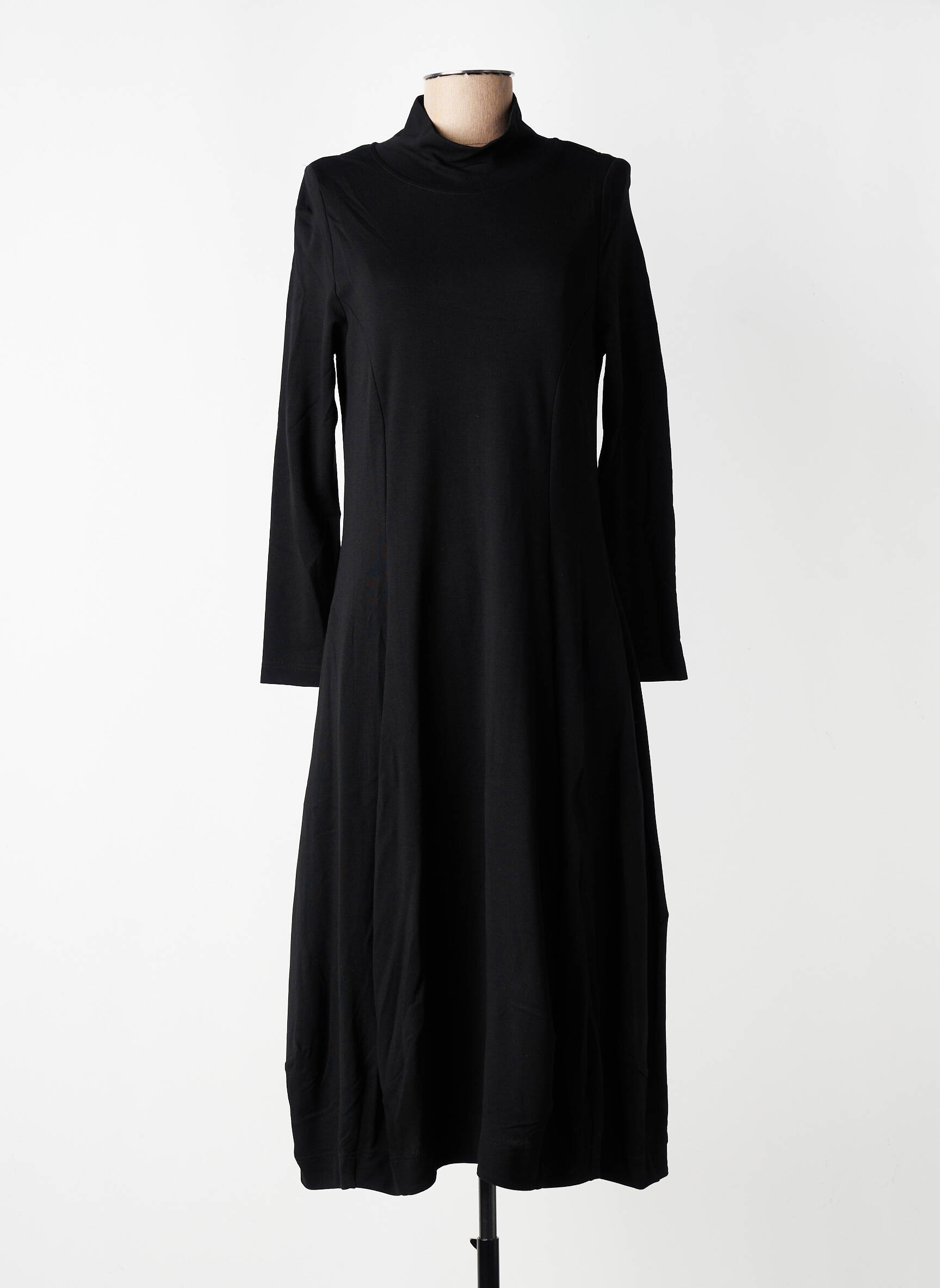 Robe mi-longue manches longues manches longues noir ALEMBIKA femme