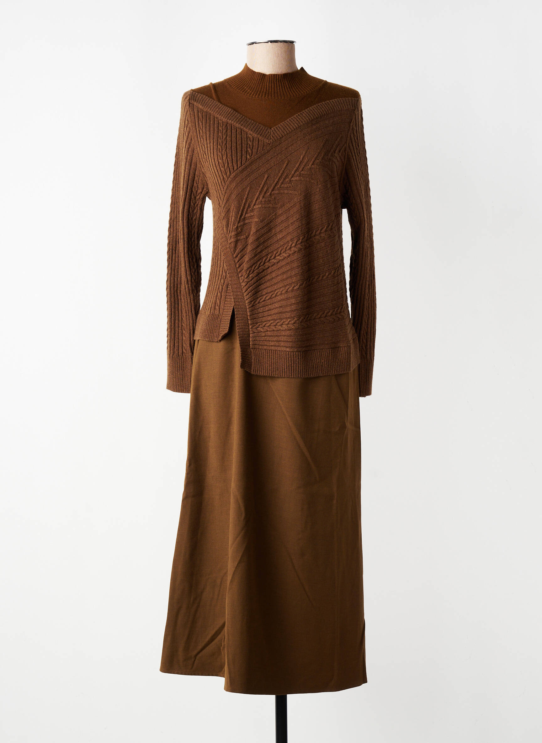 Robe longue manches longues manches longues marron CPC femme