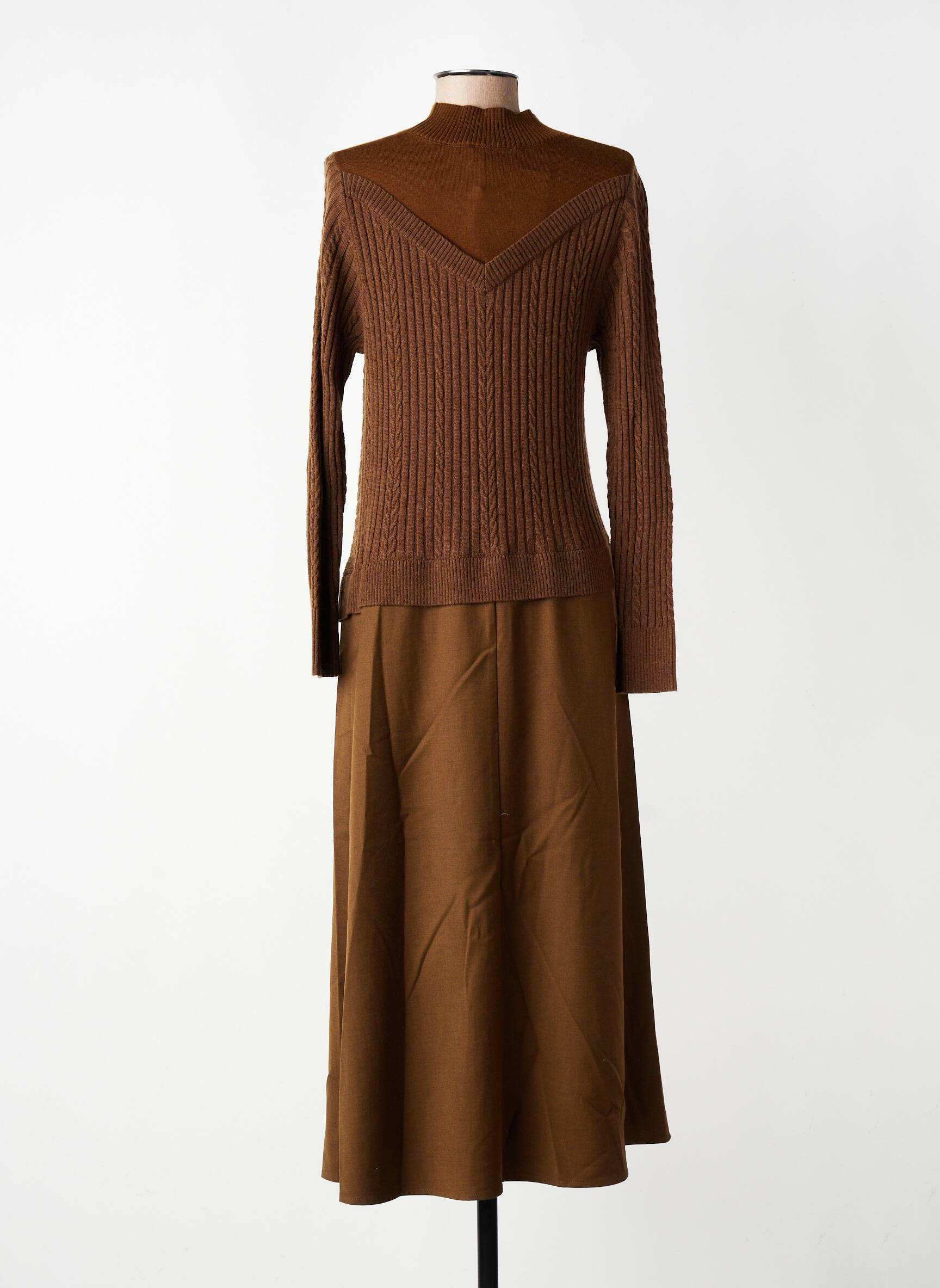 Robe longue manches longues manches longues marron CPC femme