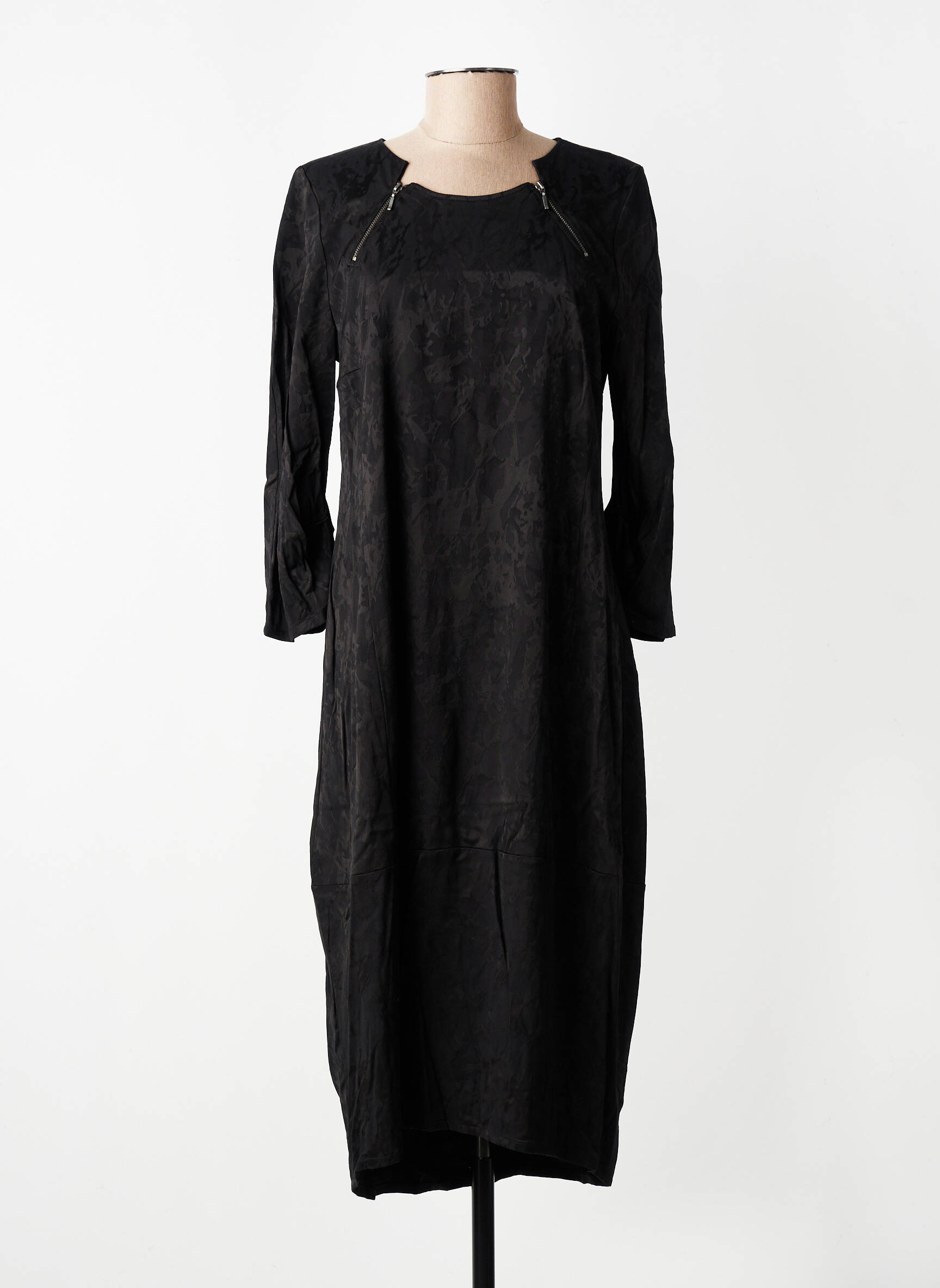 Robe mi-longue manches longues manches longues noir ELSEWHERE femme