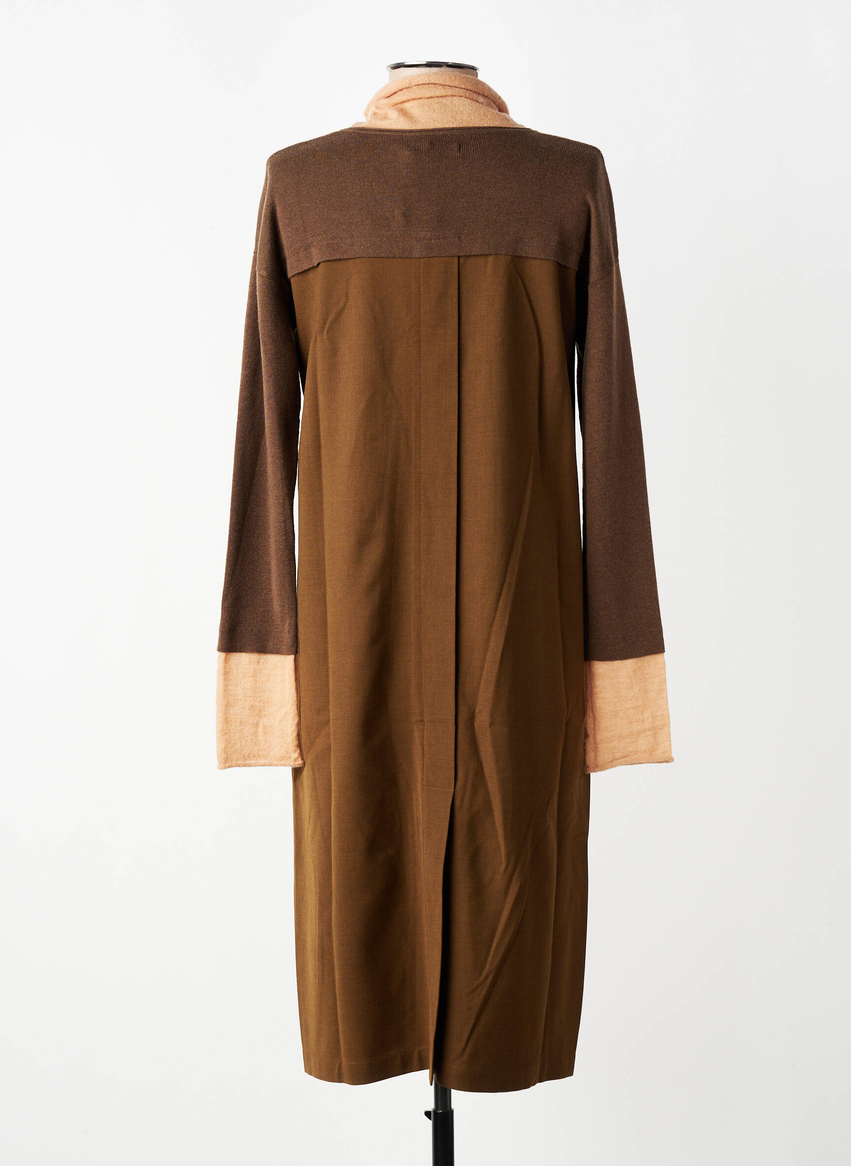 Robe mi-longue imprimé fantaisie manches longues marron CPC femme