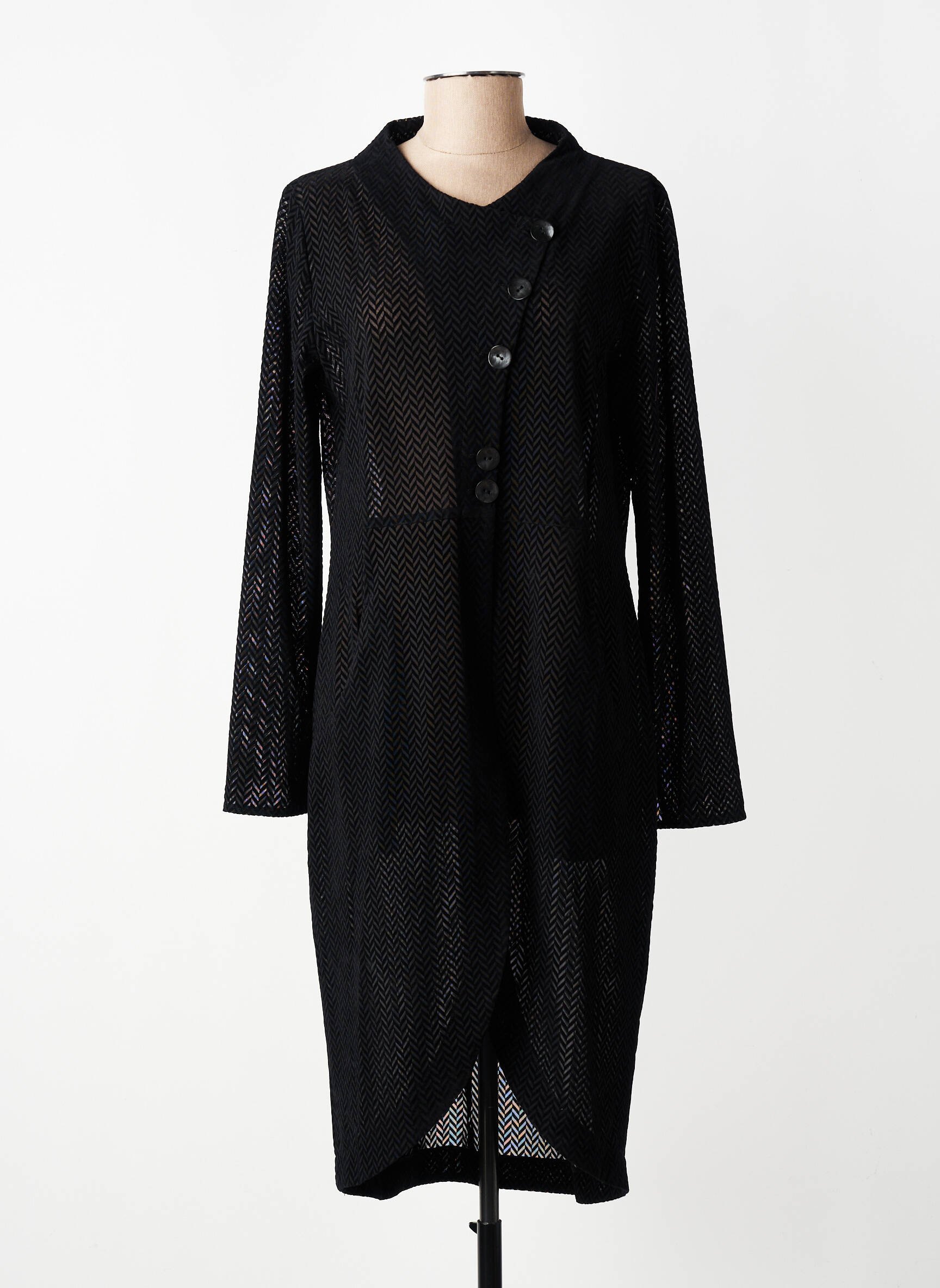 Manteau long coupe cintrée sans capuche noir ELSEWHERE femme