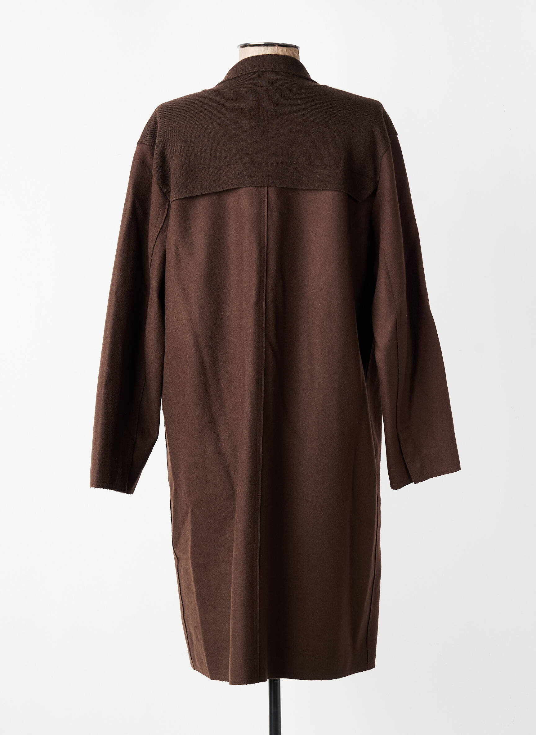 Manteau long fermeture pressionnée sans capuche marron CPC femme