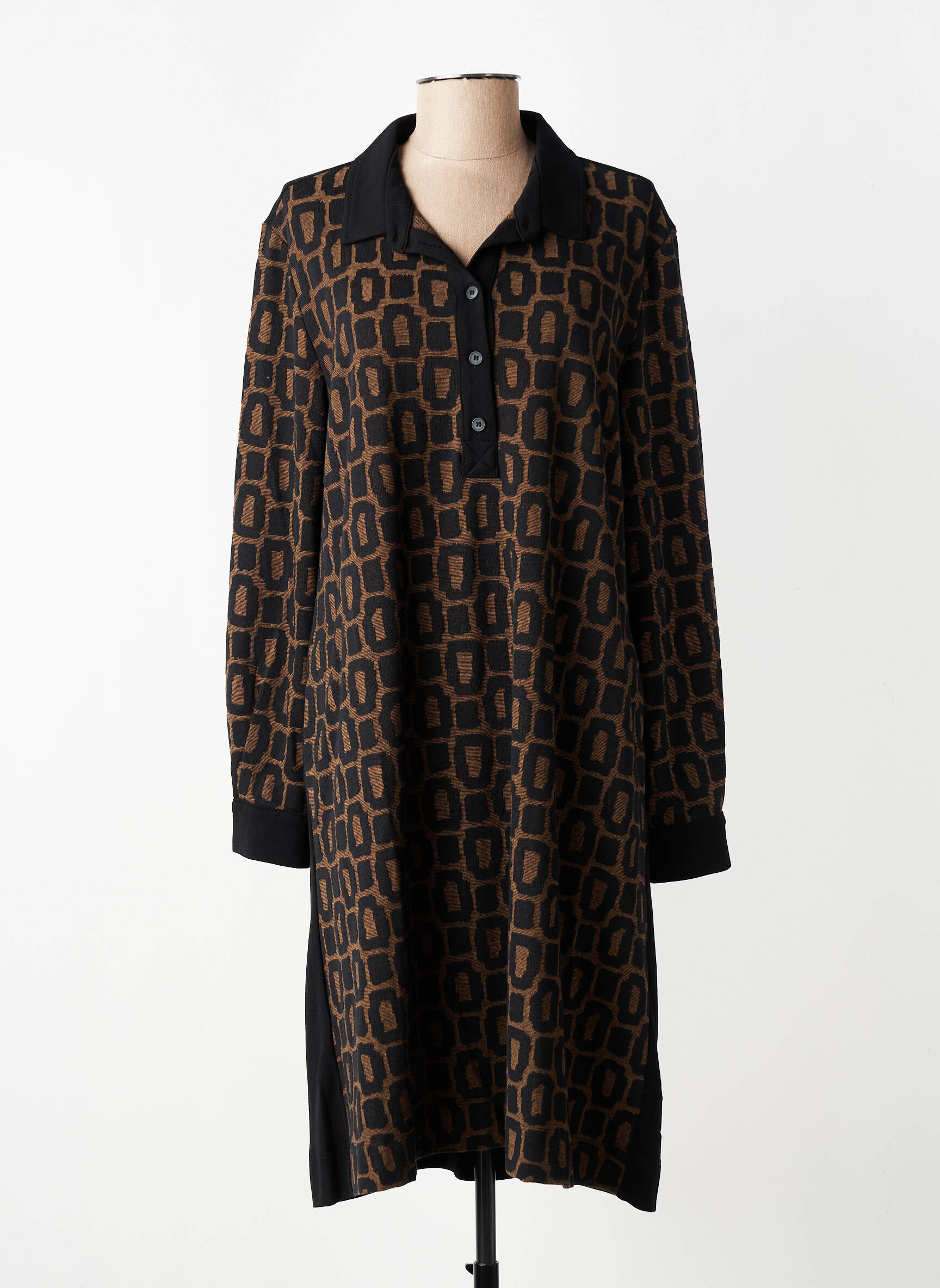 Robe mi-longue manches longues manches longues marron ALEMBIKA femme