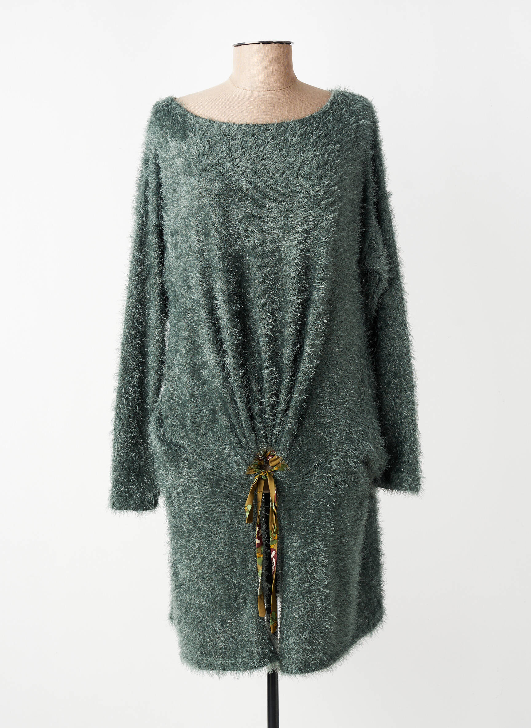 Pull tunique col rond manches longues vert ALEMBIKA femme