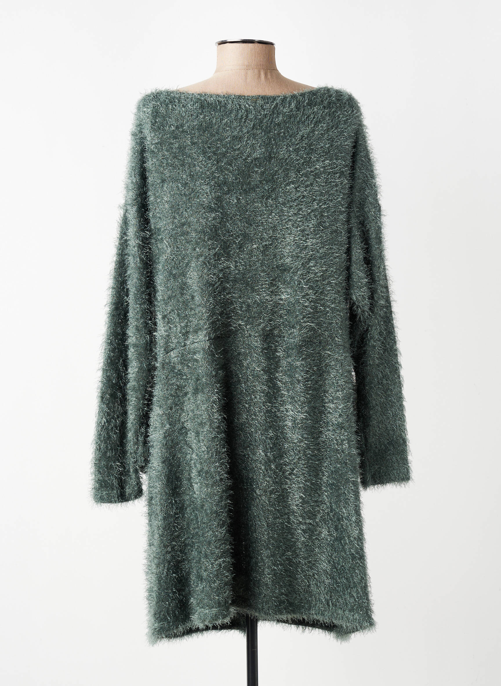 Pull tunique col rond manches longues vert ALEMBIKA femme