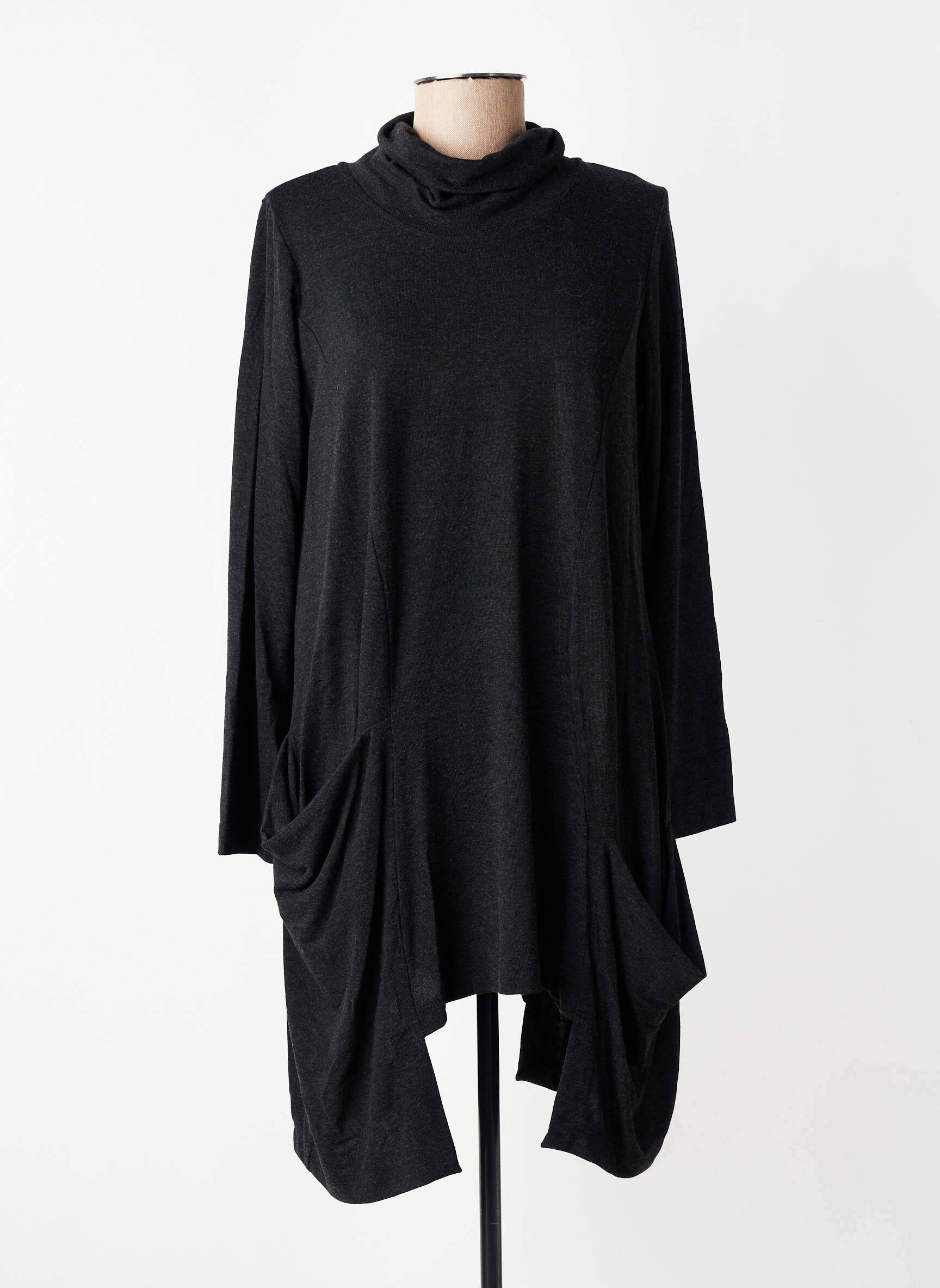Pull tunique tissage chiné manches longues gris URBAN BY ALEMBIKA femme
