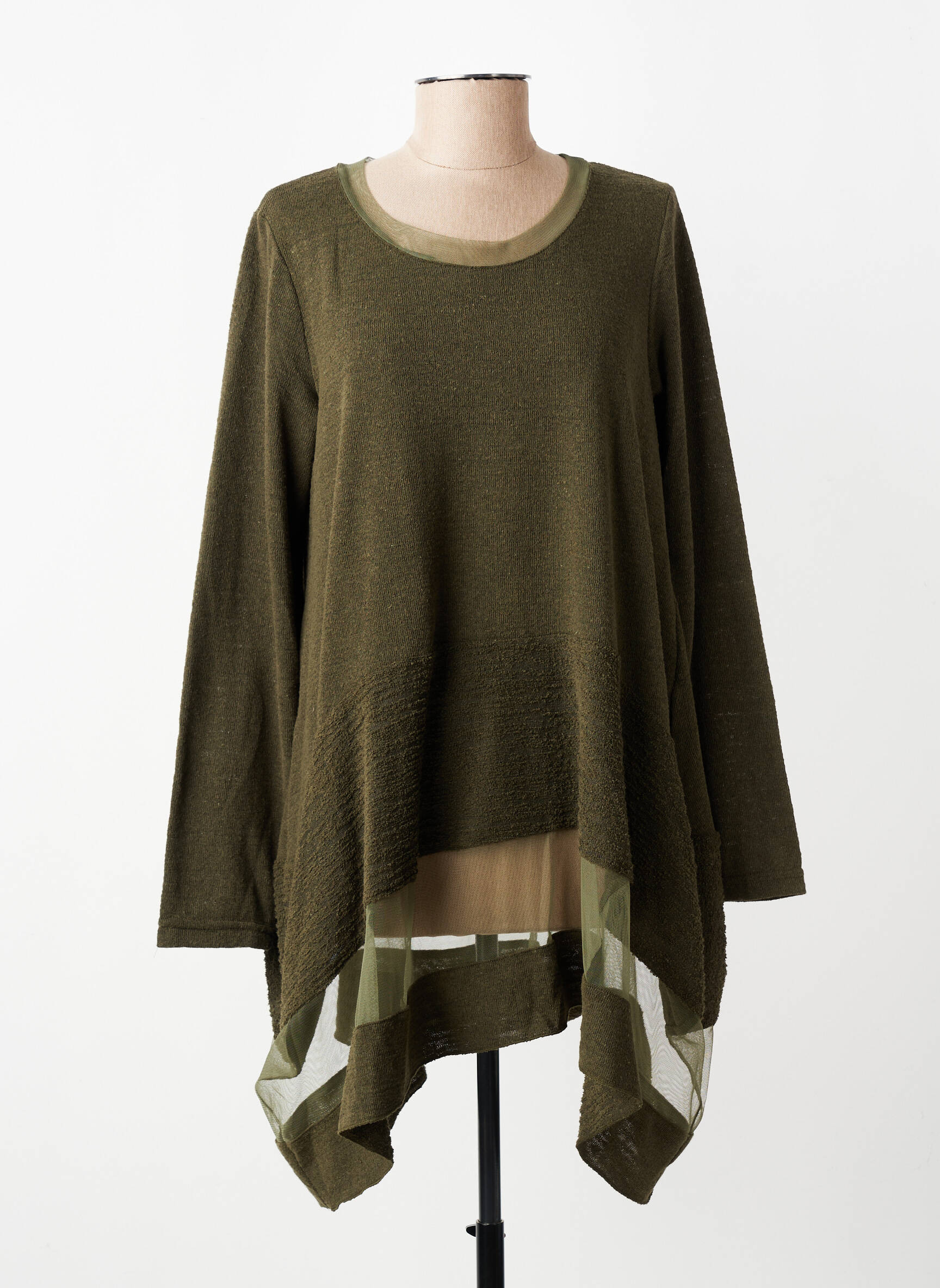 Pull tunique tissage chiné manches longues vert LUUKAA femme