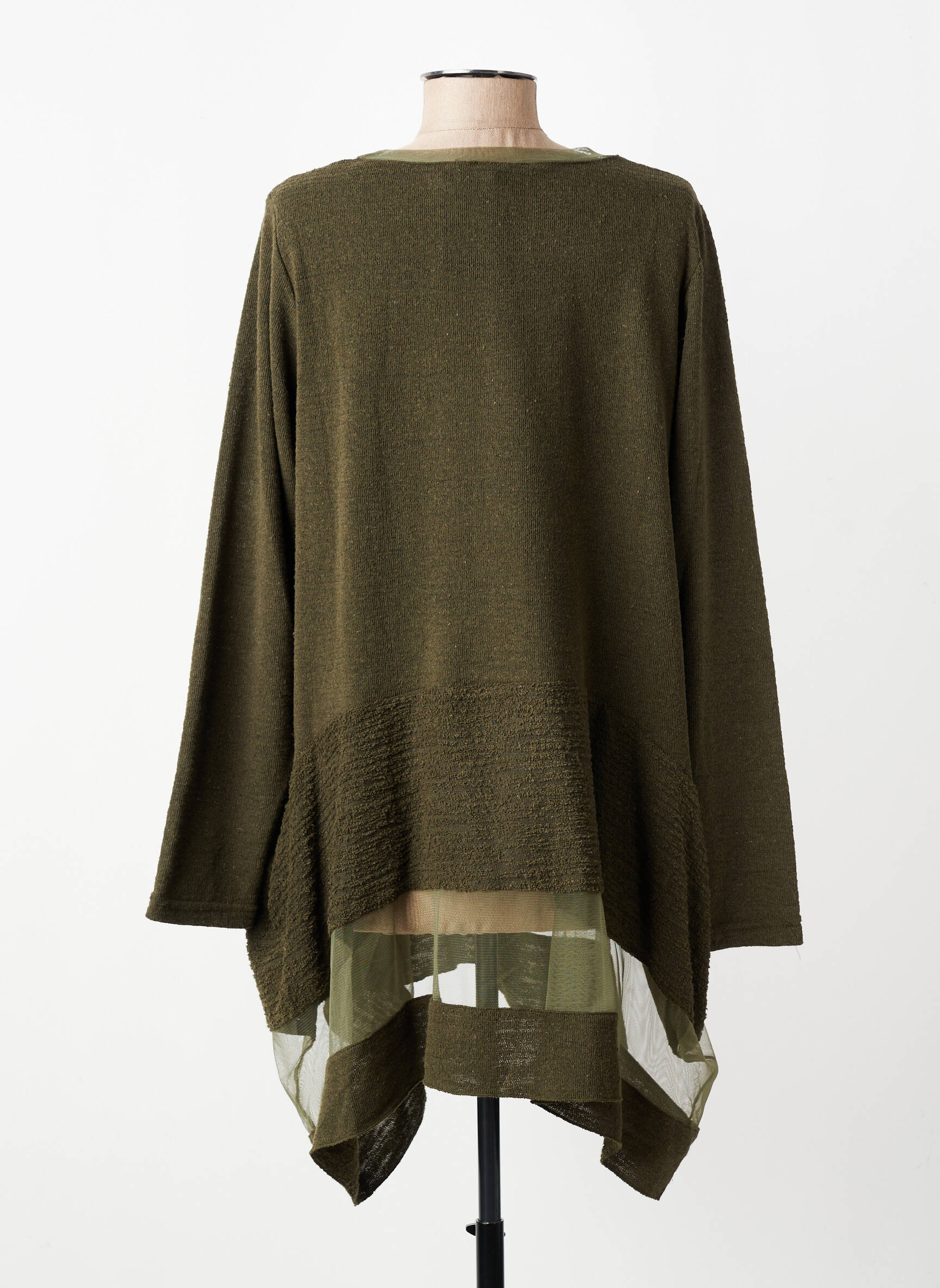 Pull tunique tissage chiné manches longues vert LUUKAA femme