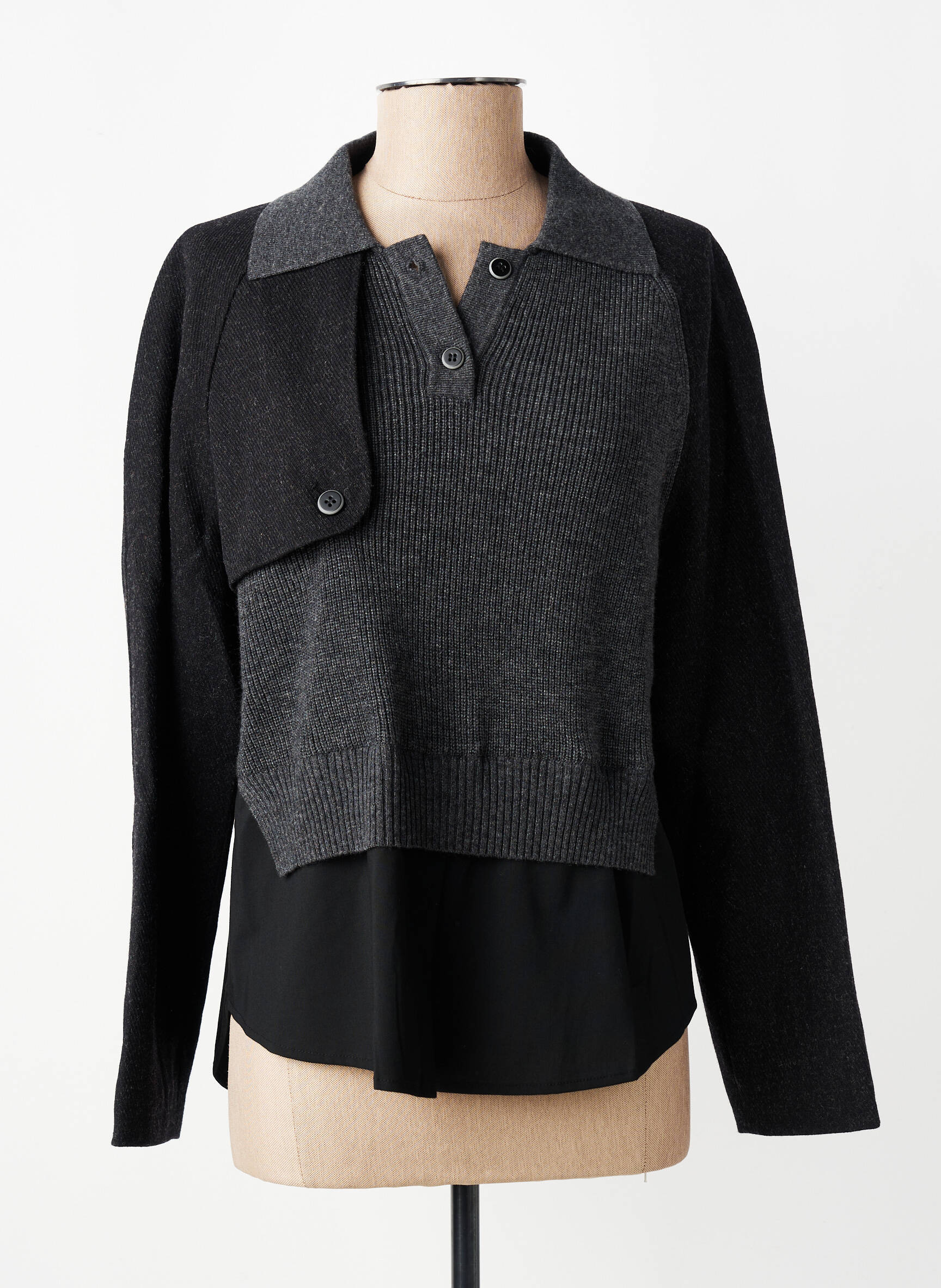 Pull tunique tissage chiné manches longues gris CPC femme