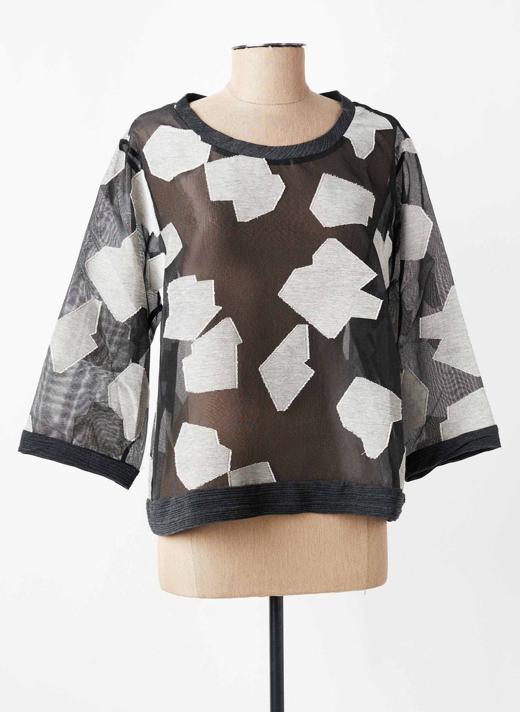 Top col rond manches 3/4 gris LUUKAA femme