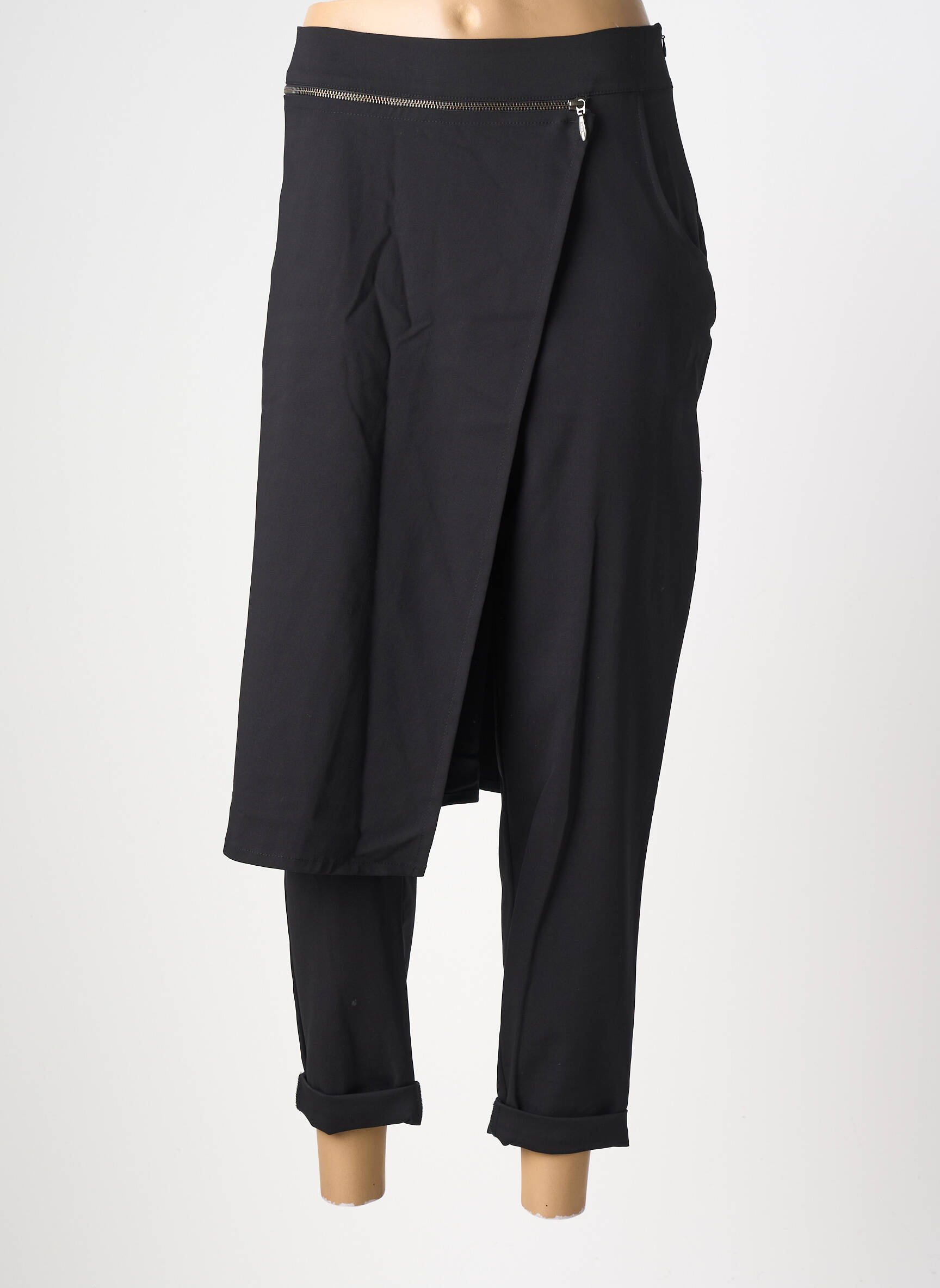 Pantalon slim tissage popeline taille normale noir ELSEWHERE femme