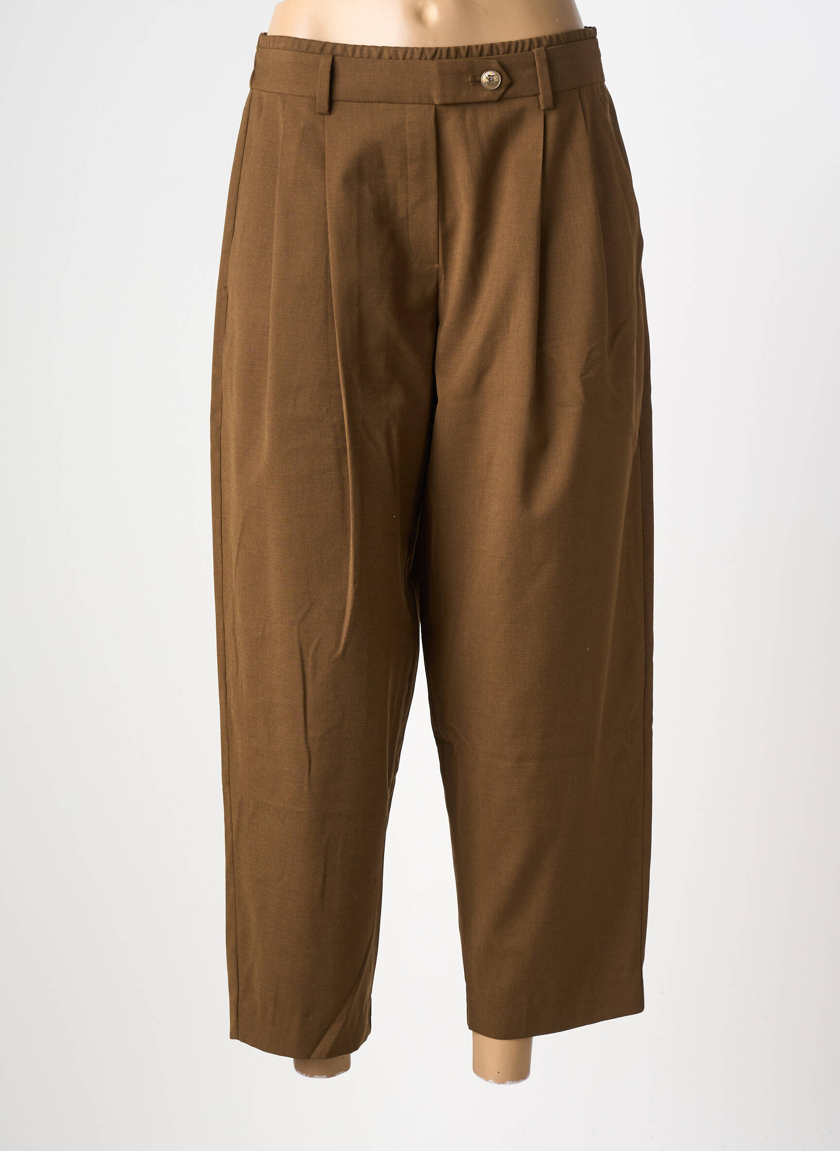 Pantalon 7/8 taille haute taille haute marron CPC femme