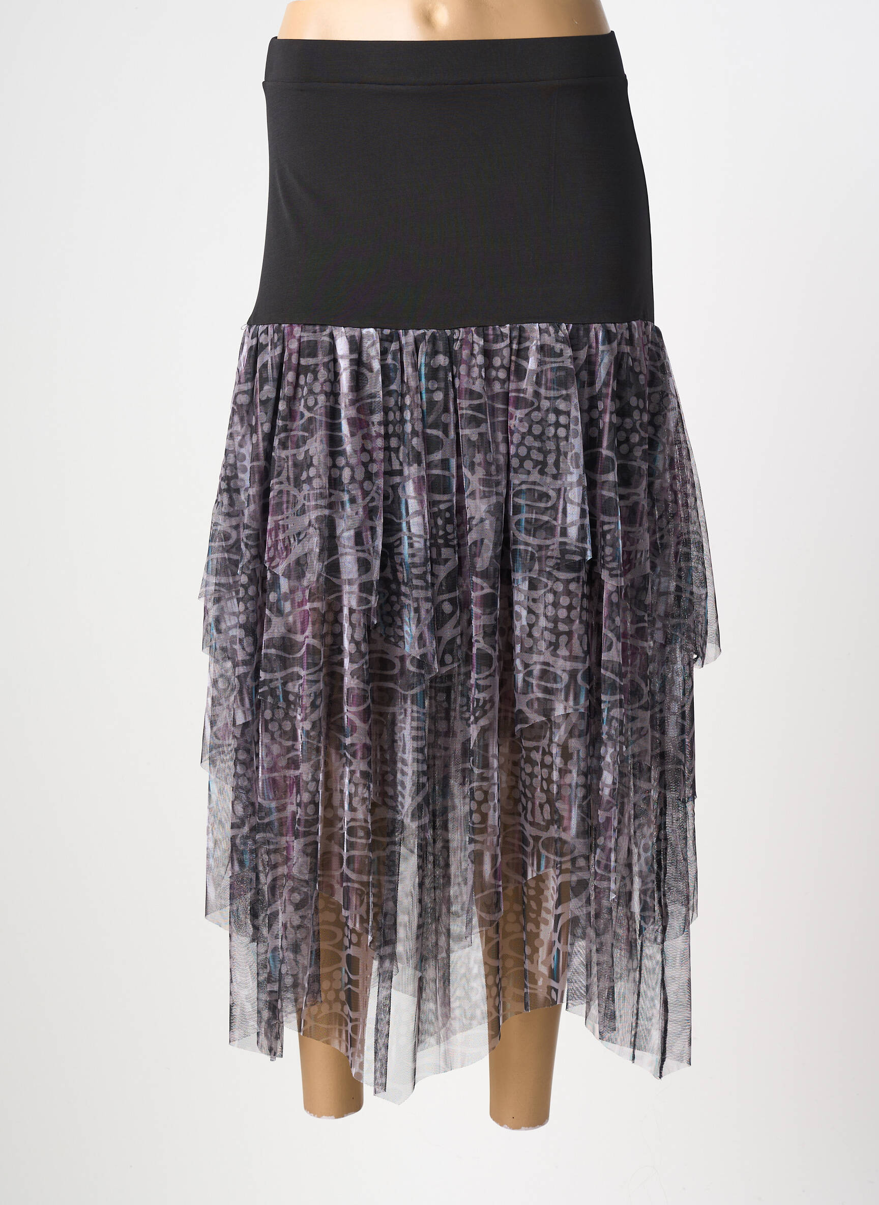 Jupe longue imprimé fantaisie noir KOZAN femme