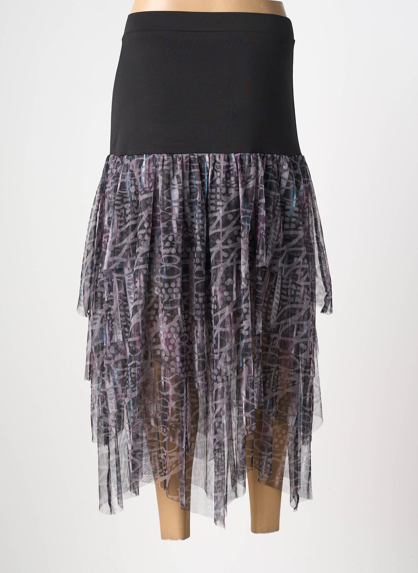 Jupe longue imprimé fantaisie noir KOZAN femme