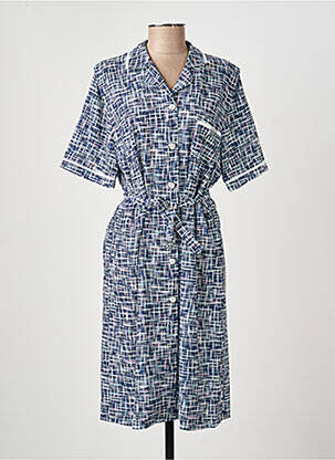 Robe mi-longue imprimé fantaisie manches courtes bleu GUY DUBOUIS femme