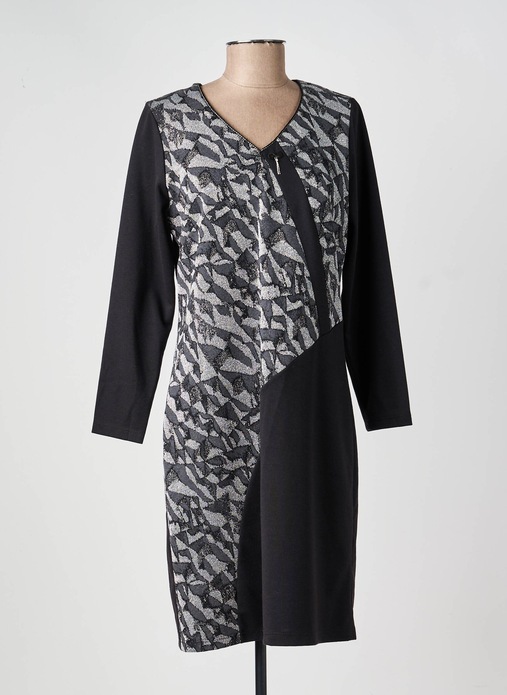 Robe mi-longue manches longues manches longues noir GREGORY PAT femme