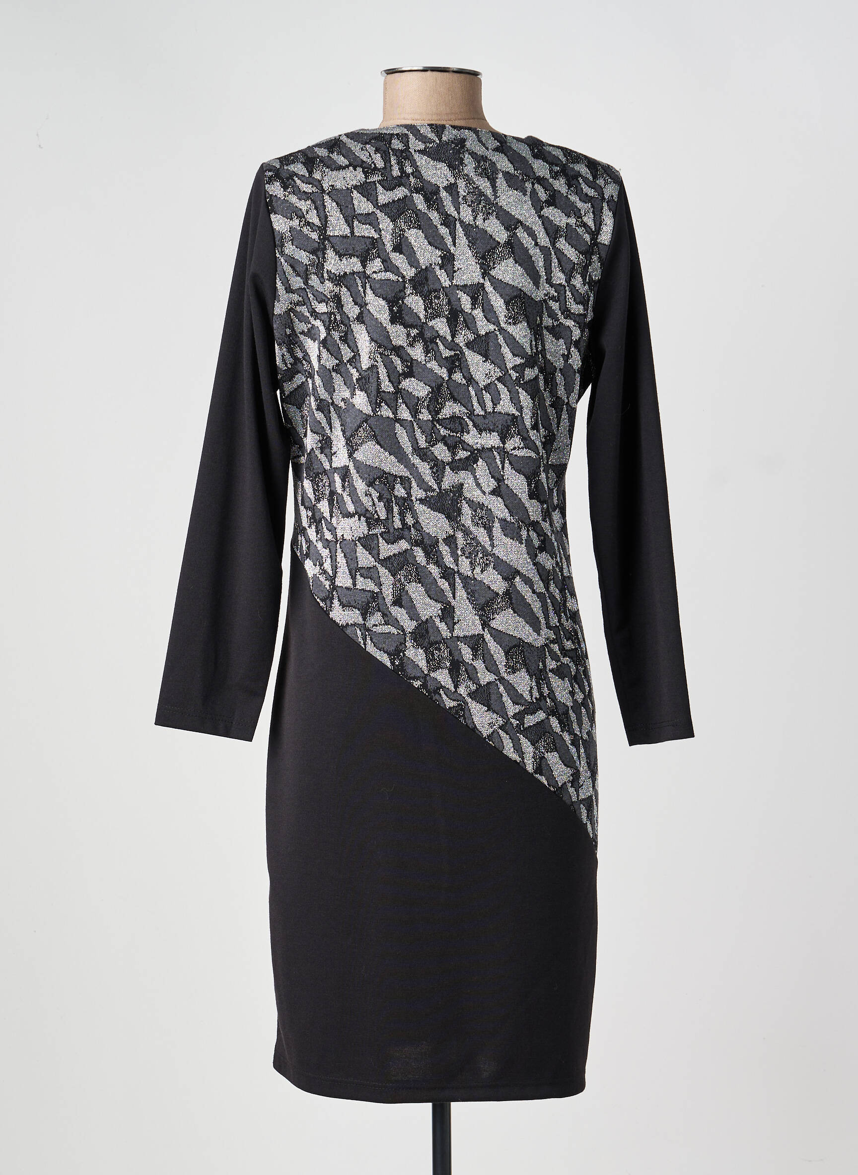 Robe mi-longue manches longues manches longues noir GREGORY PAT femme