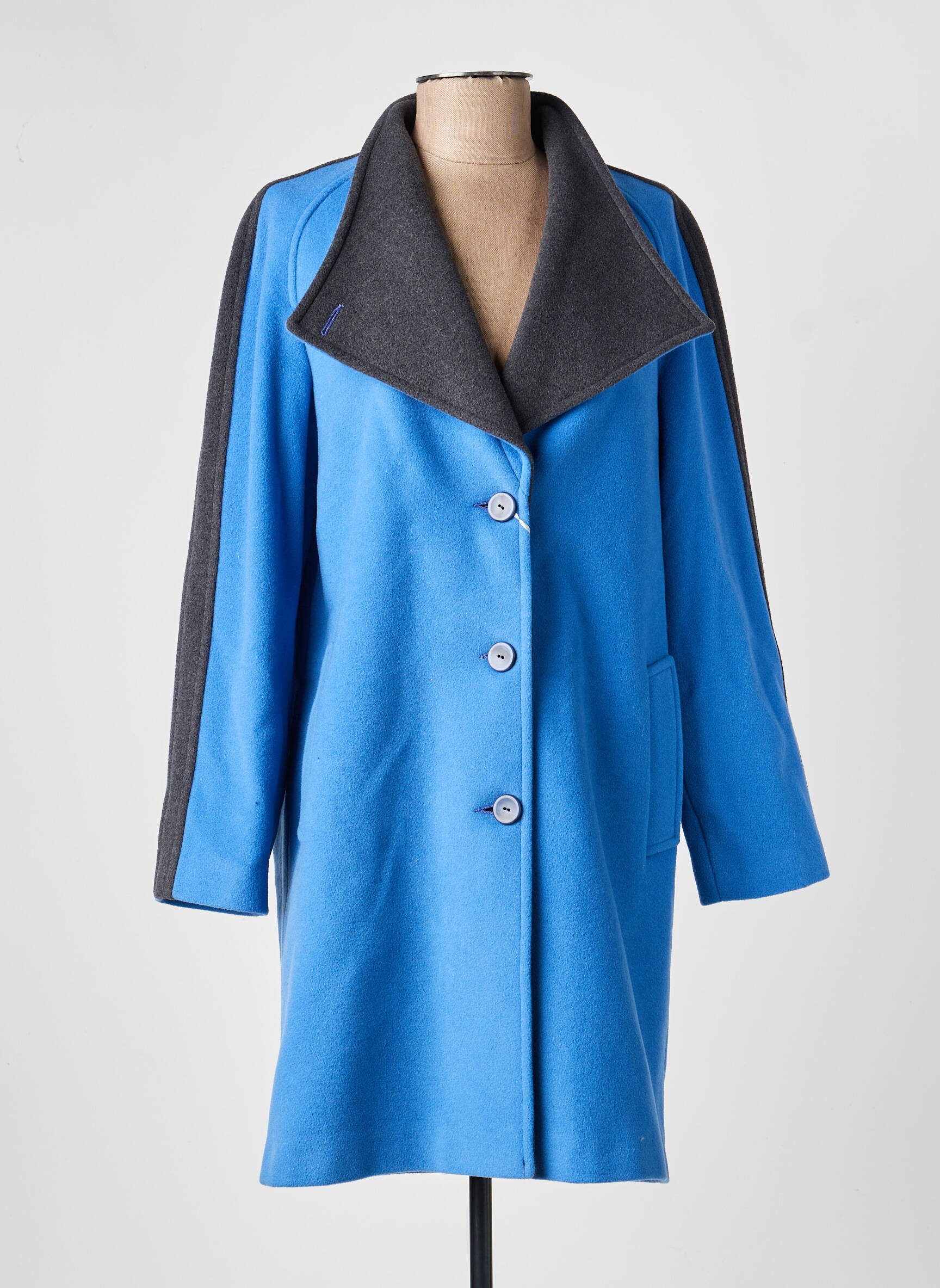 Manteau long coupe cintrée sans capuche bleu FASHION S.A femme