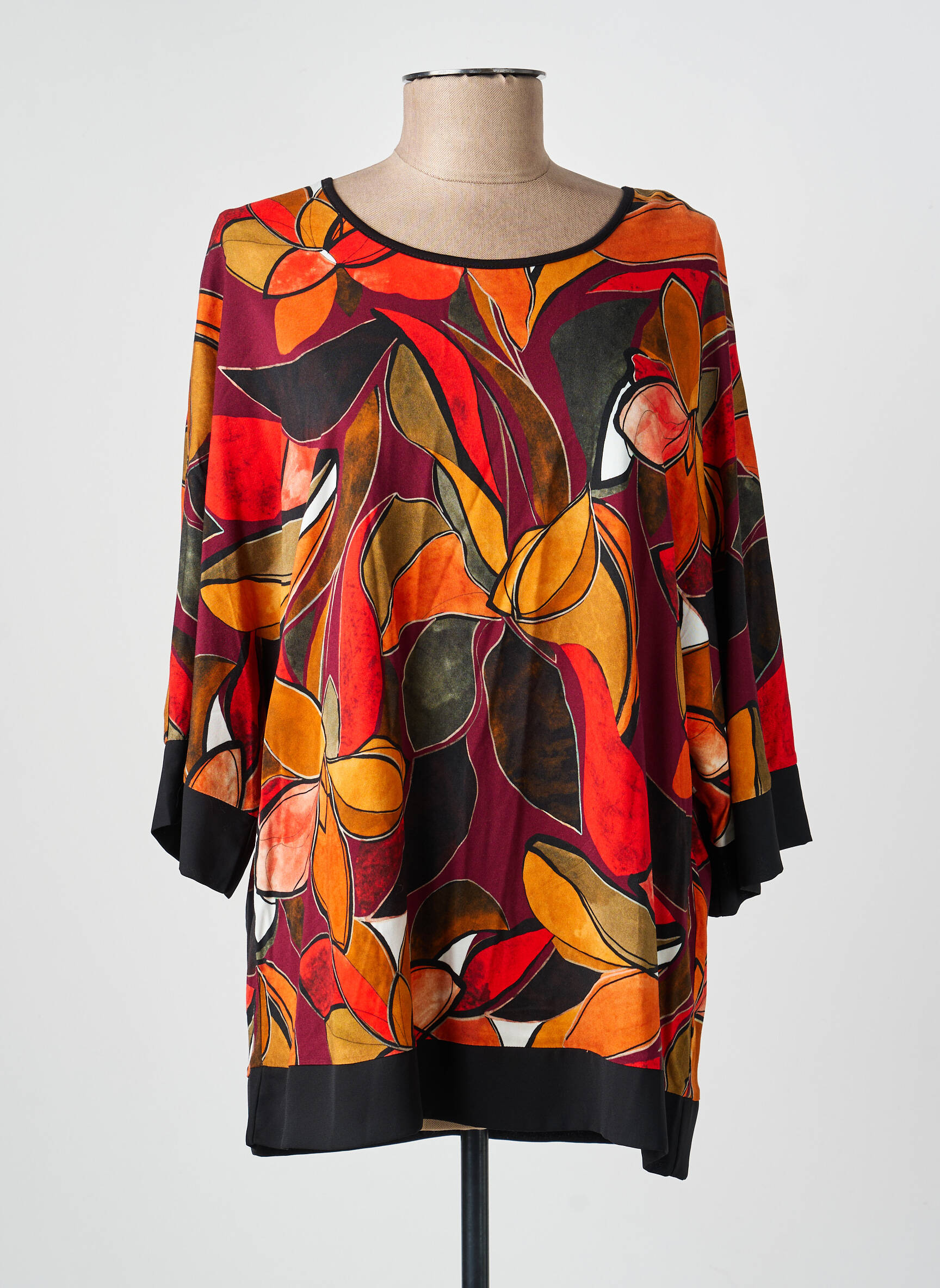 Blouse imprimé fleurs manches 3/4 orange GREGORY PAT femme