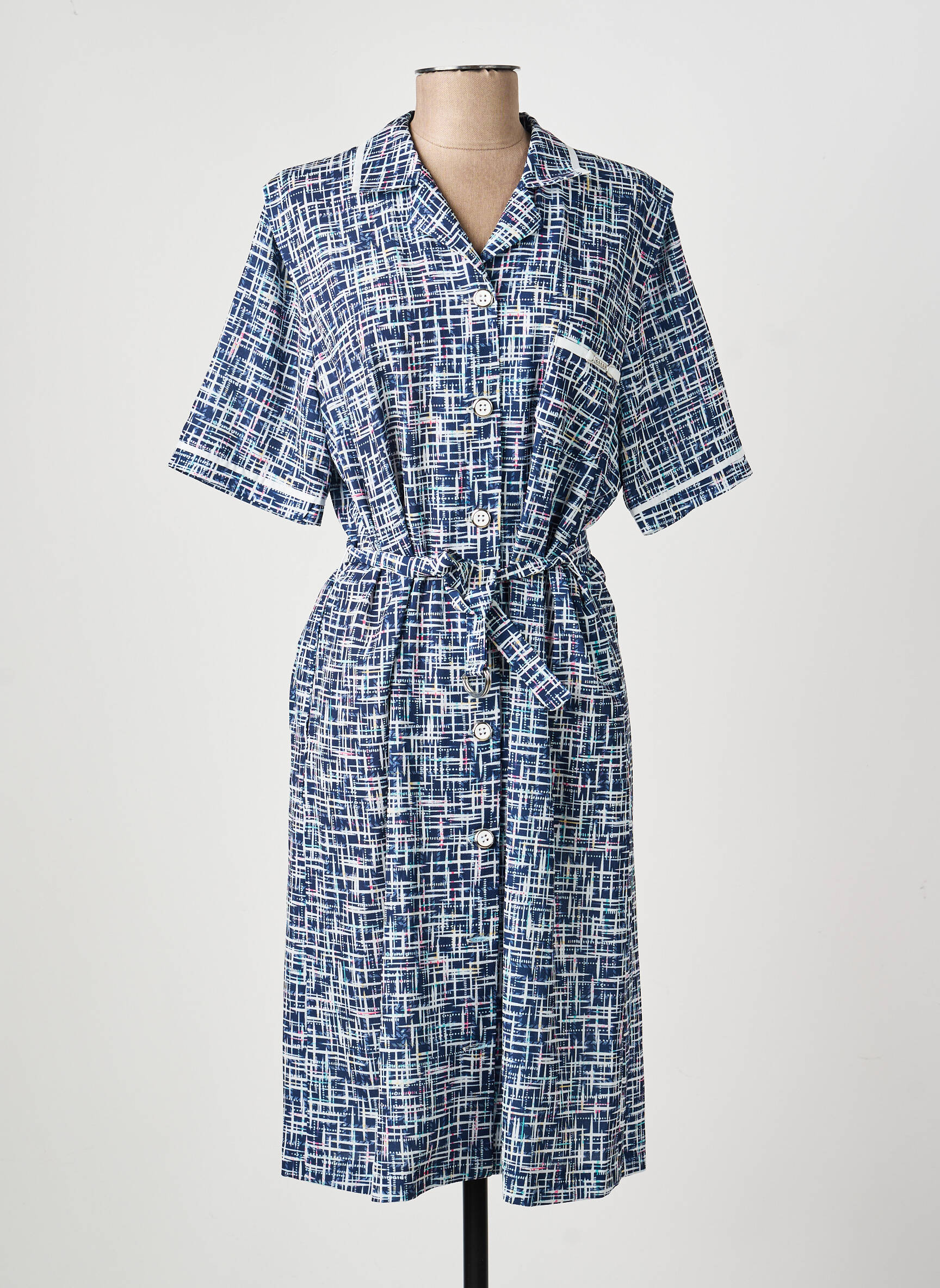 Robe mi-longue imprimé fantaisie manches courtes bleu GUY DUBOUIS femme