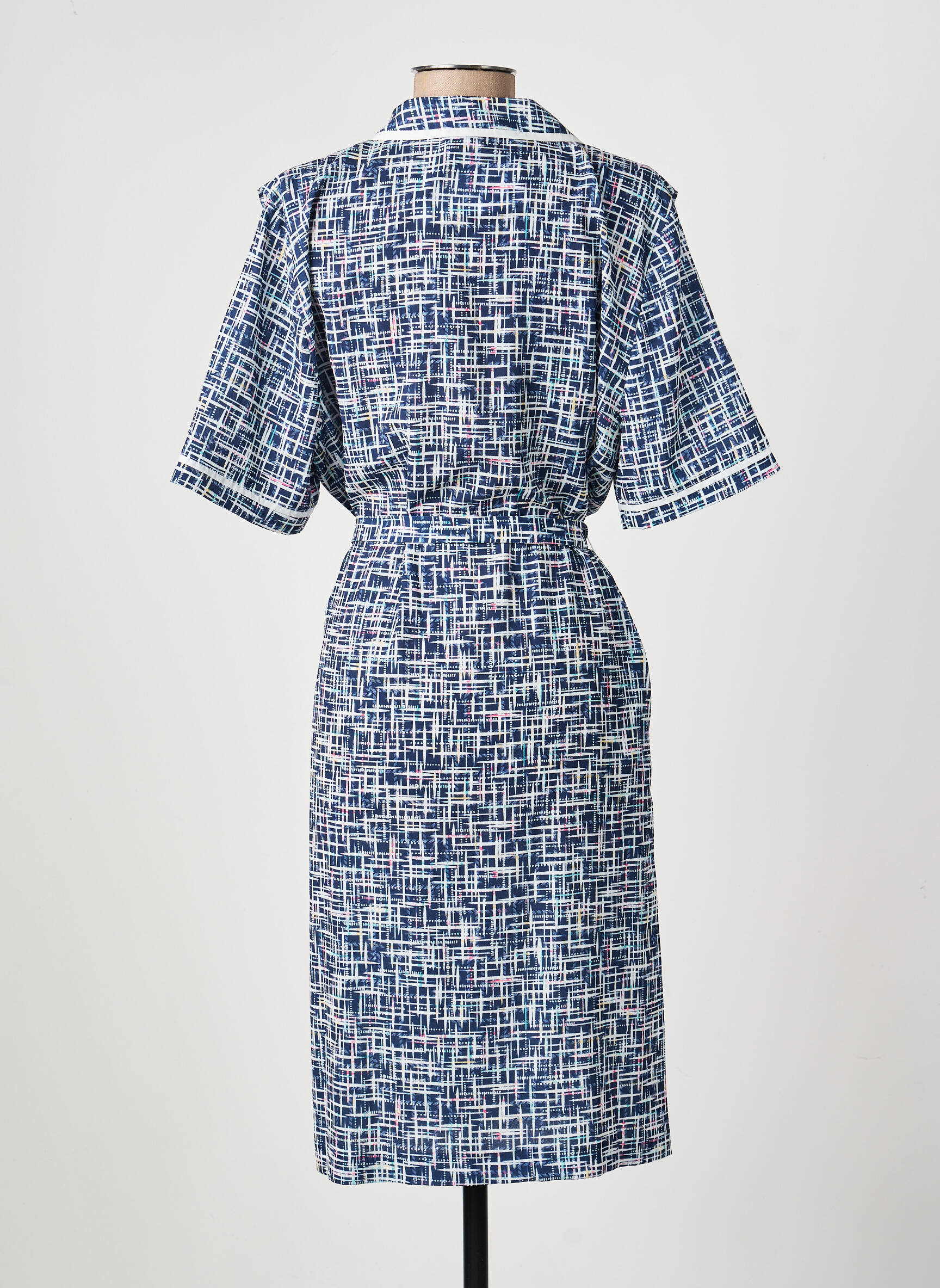 Robe mi-longue imprimé fantaisie manches courtes bleu GUY DUBOUIS femme