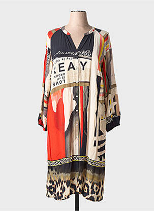 Robe mi-longue coupe fluide manches longues beige TUZZI femme