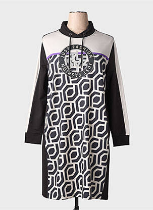 Robe mi-longue imprimé fantaisie manches longues noir TUZZI femme