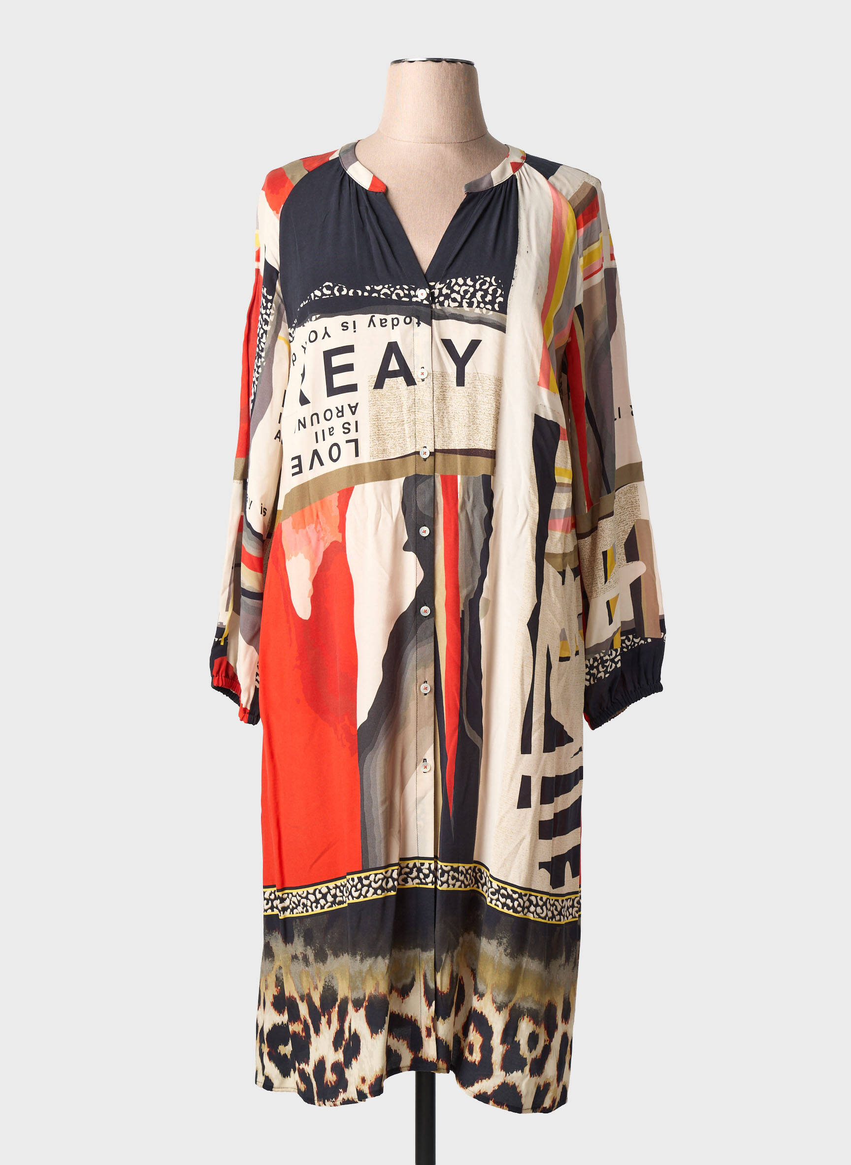Robe mi-longue coupe fluide manches longues beige TUZZI femme