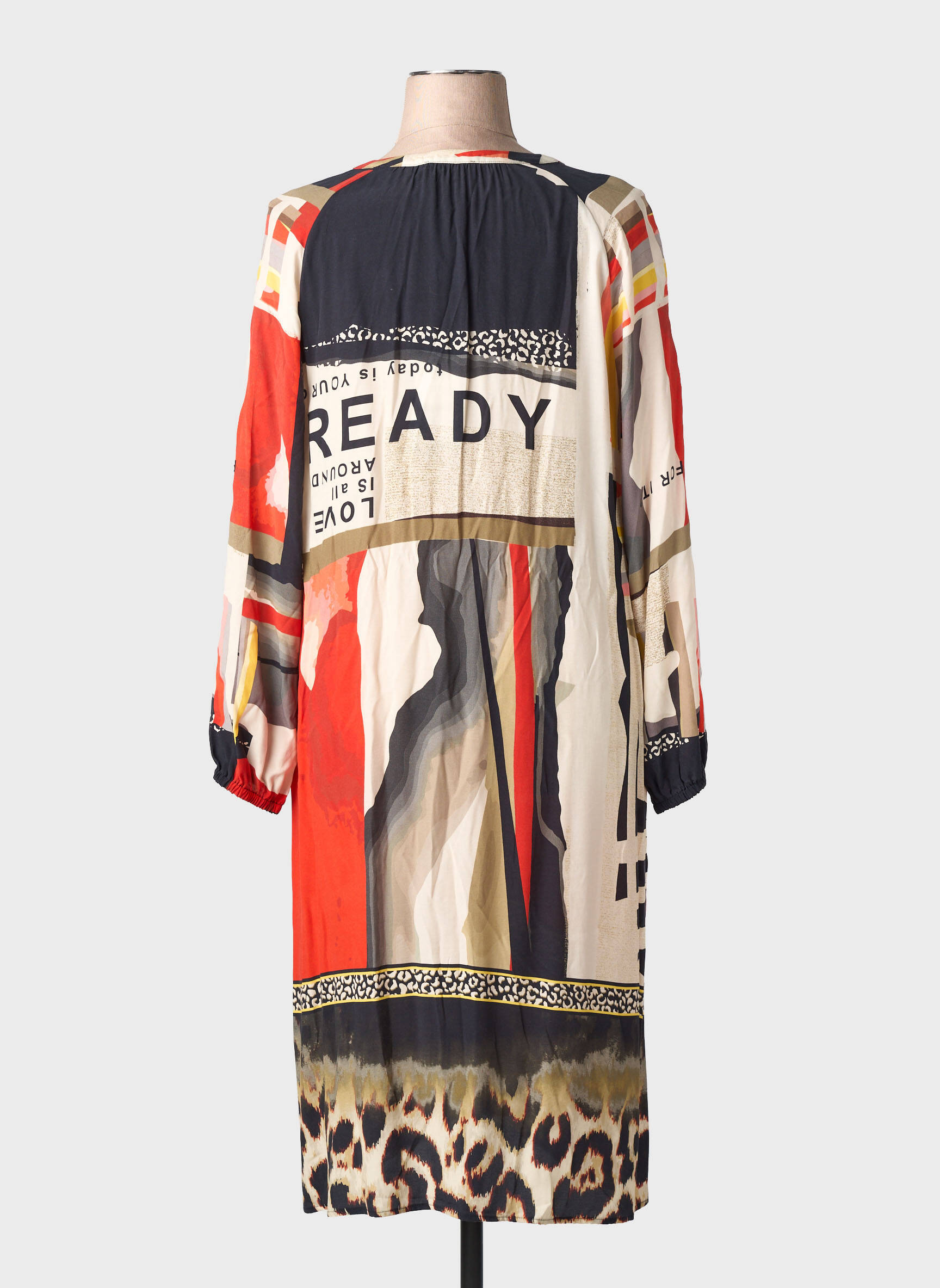 Robe mi-longue coupe fluide manches longues beige TUZZI femme