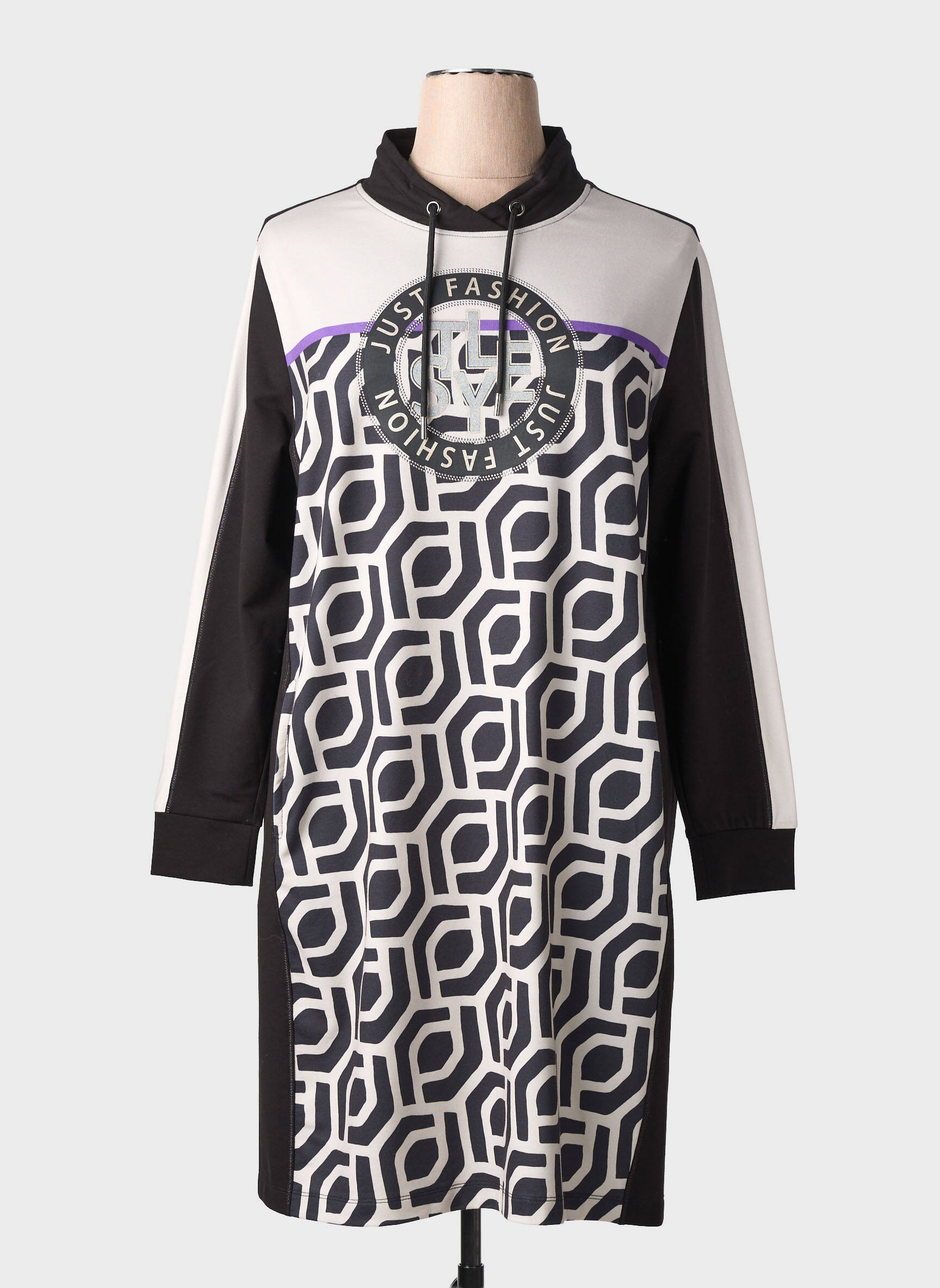 Robe mi-longue imprimé fantaisie manches longues noir TUZZI femme