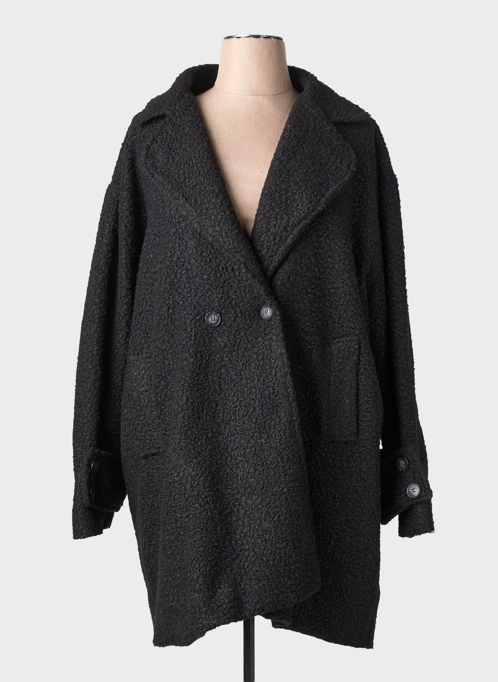 Manteau long coupe droite sans capuche noir KAKIE femme