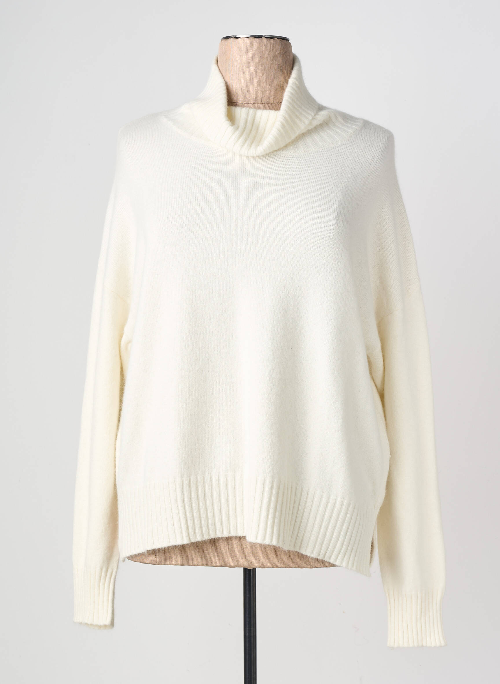 Pull col roulé stretch manches longues beige ANANKE femme