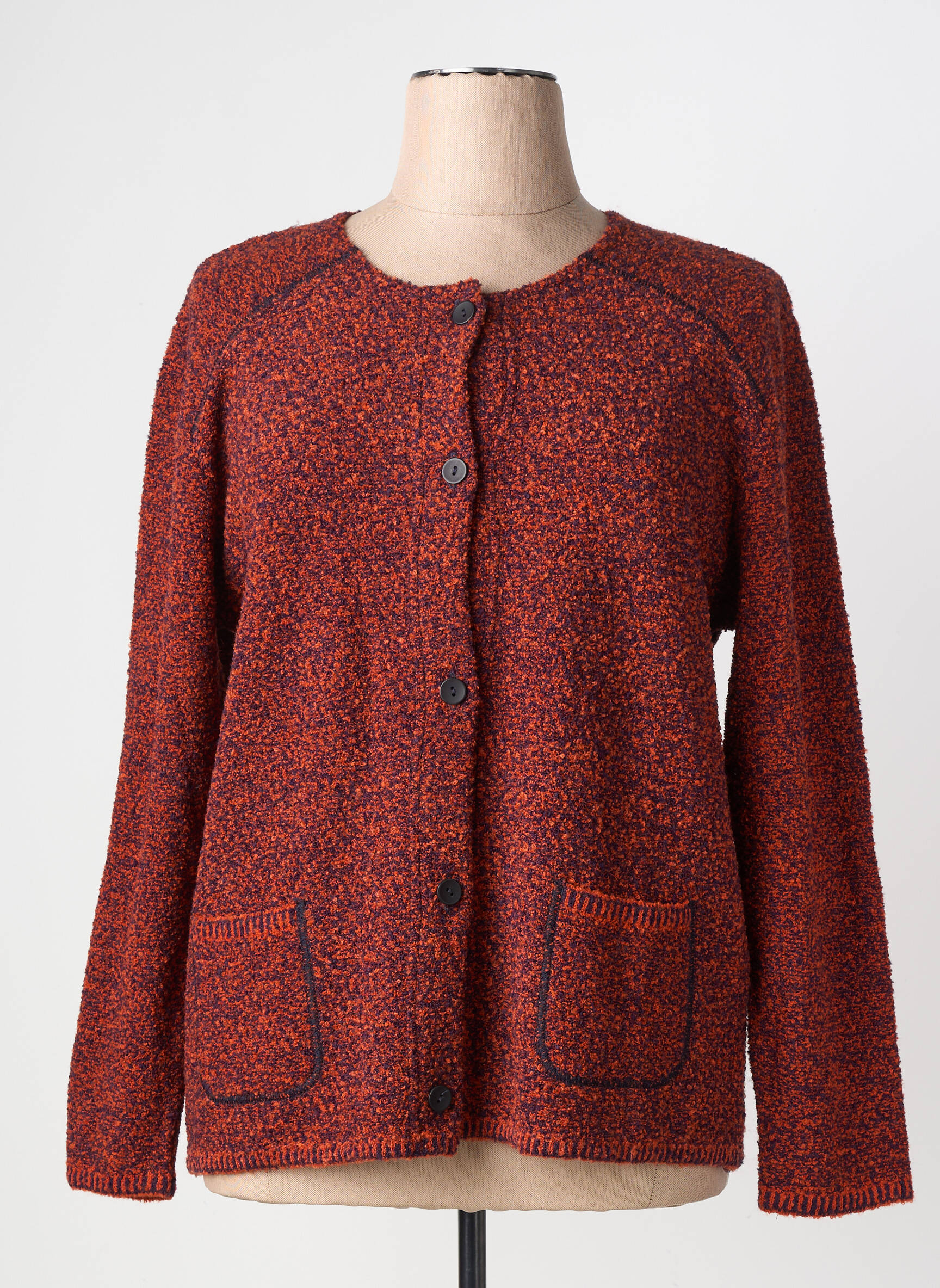 Gilet manches longues col rond orange GRIFFON femme