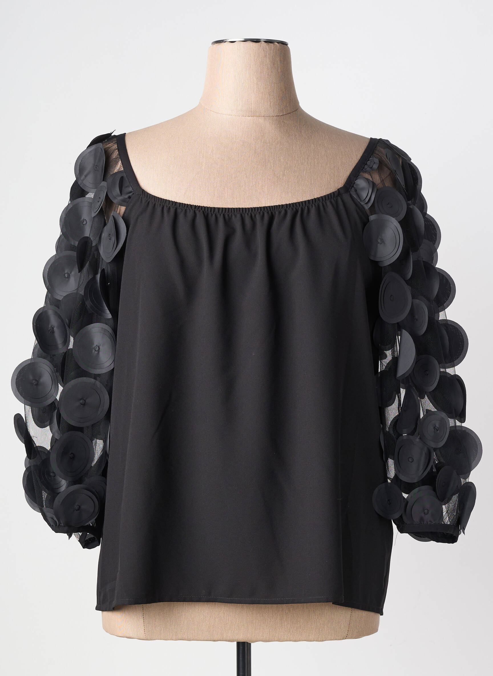 Top col carré manches 3/4 noir JOSEPH RIBKOFF femme