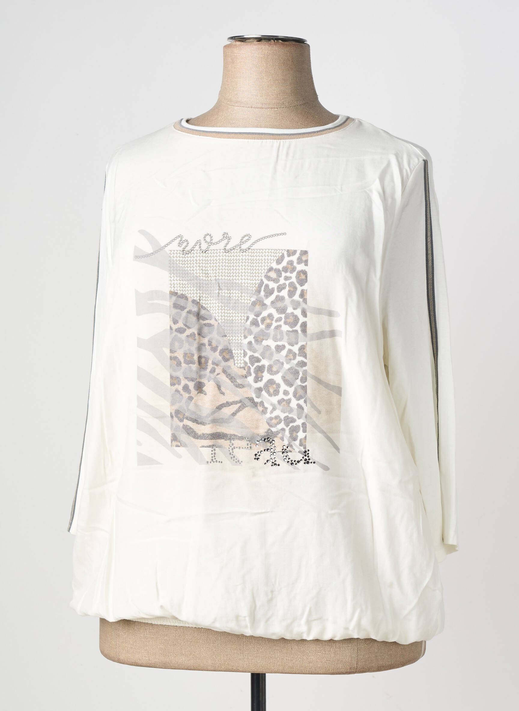 T-shirt manches 3/4 manches 3/4 beige FRANK WALDER femme