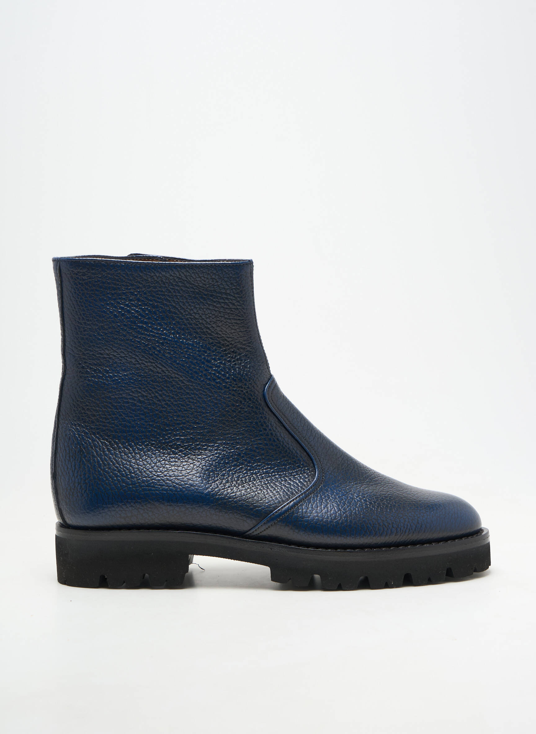 Bottes matière lisse talon plat jusqu'à 3cm bleu WALTER SHOES femme