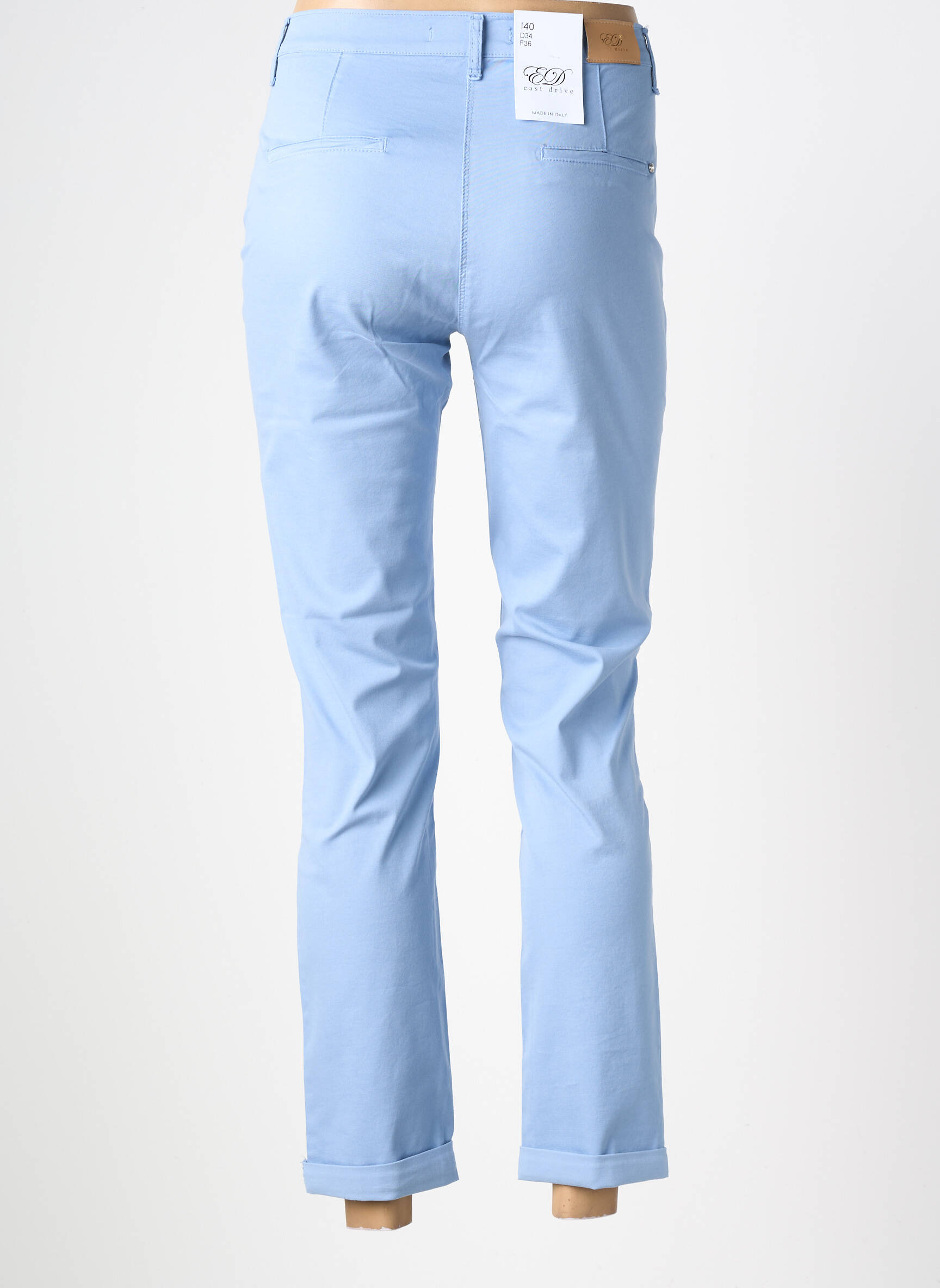 Pantalon chino tissage popeline taille normale bleu EAST DRIVE femme