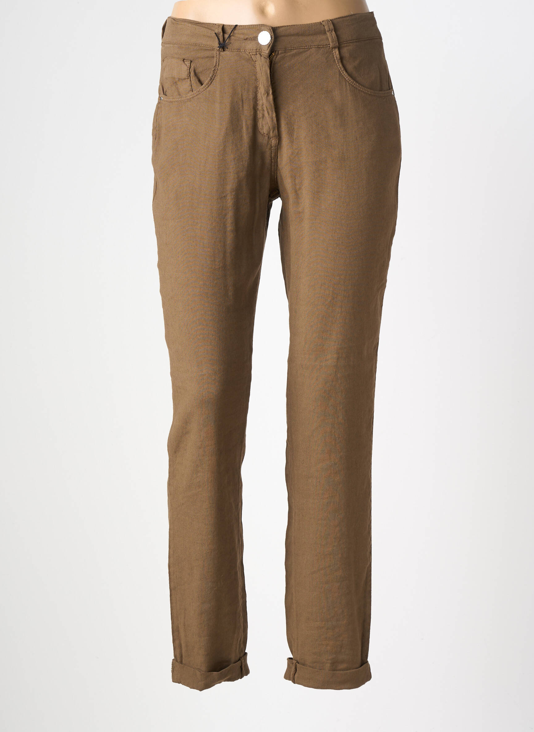 Pantalon slim tissage popeline taille normale marron EAST DRIVE femme